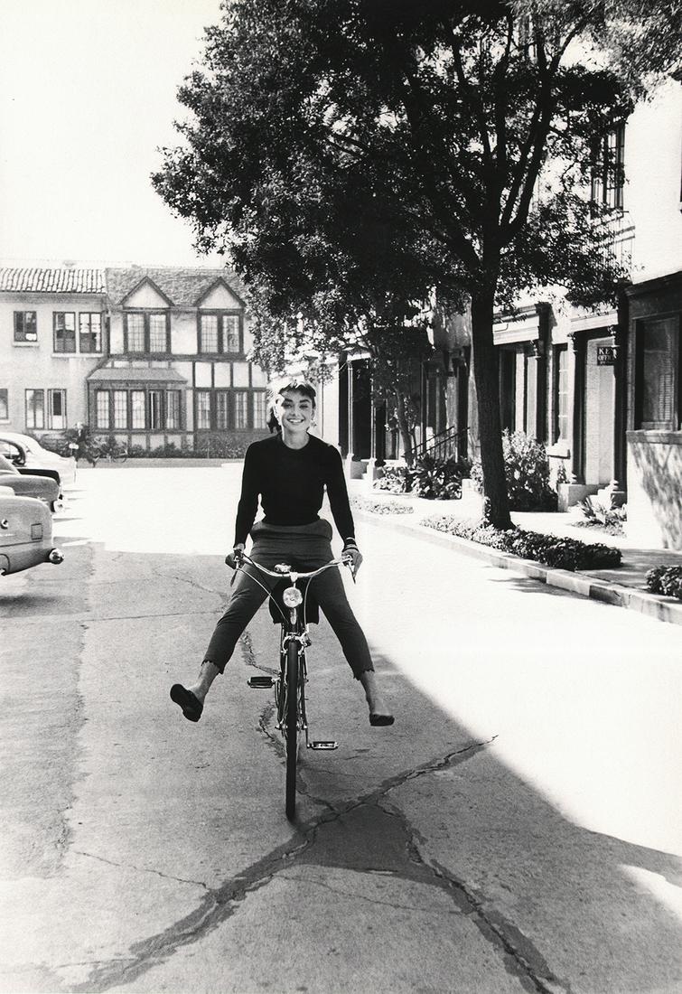 Mark Shaw, Audrey Hepburn on Bicycle, c. 1953 (1 of 4)