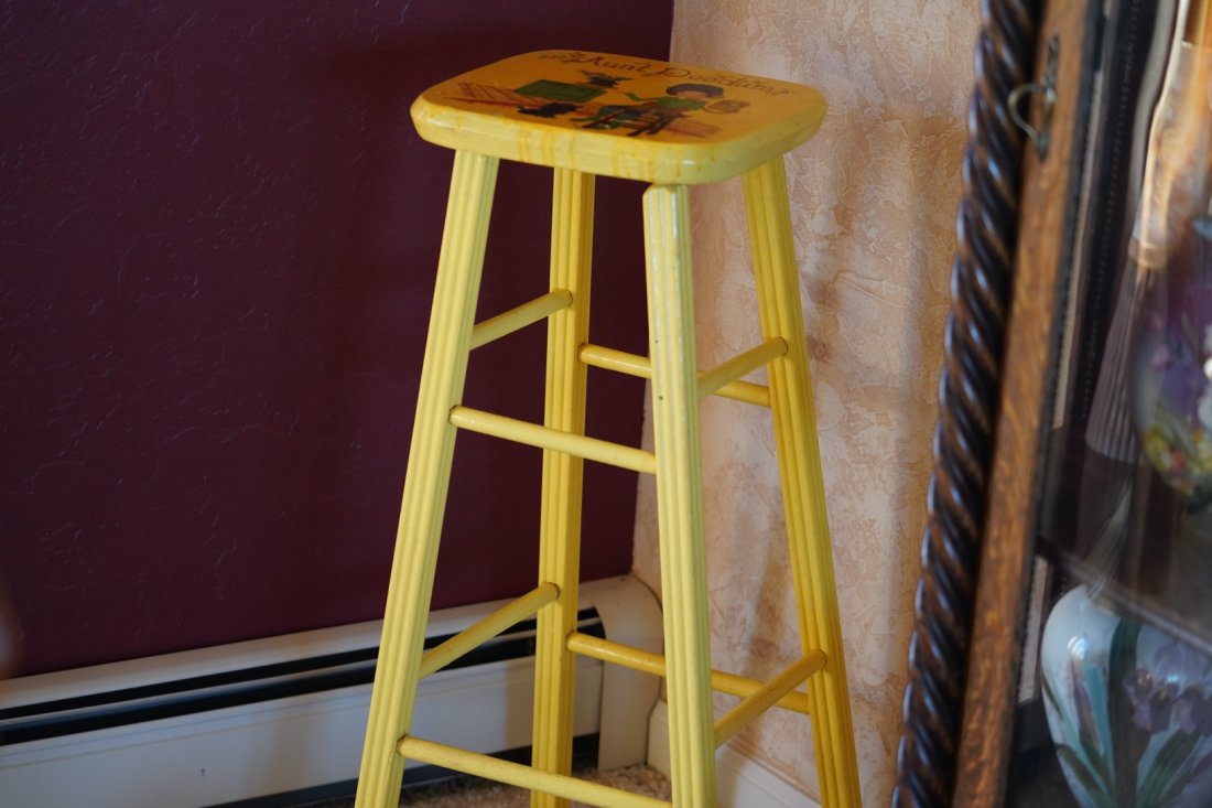 Vintage Tall Stool: *******Hand painted & hand made, very unique stool. Definitely an antique piece! 30" Tall, set is 11,5 by 11,5"