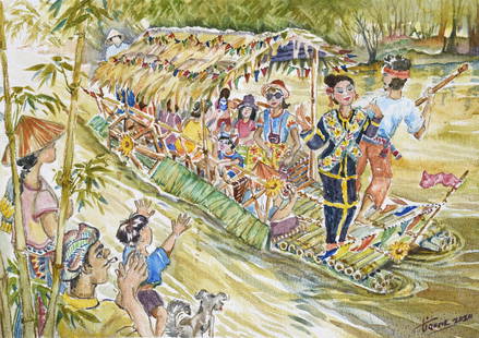 CHRISTIANNE GOONTING (b. 1961) Raft Festival, 2020: CHRISTIANNE GOONTING (TIANNE) b. Selangor, 1961 RAFT FESTIVAL AT MOYOG RIVER, PENAMPANG, SABAH, 2020 Signed and dated (lower right) Watercolour on paper 20 cm x 30 cm ------------------- 