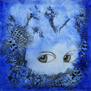 ELAIN WONG EE LIN (b. 1976) Lady Moon, 2019: ELAIN WONG EE LIN b. Penang, 1976 LADY MOON, 2019 Signed (lower right) Acrylic and sakura pen on canvas 30 cm x 30 cm ------------------- 黄钰玲