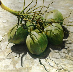 JANE TAN GIOK TJENG (b. 1947) Coconuts, 2019: JANE TAN GIOK TJENG b. Indonesia, 1947 COCONUTS, 2019 Signed (lower right) Oil on canvas 76 cm x 76 cm ------------------- JANE TAN GIOK TJENG