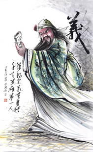 LEE TIO CHON (b. 1956) Righteous, 2019: LEE TIO CHON b. Perak, 1956 RIGHTEOUS, 2019 Signed, dated, inscribed, titled and sealed Chinese ink and colour on rice paper 90 cm x 55 cm Inscriptions: Looking back in history, there is no one as