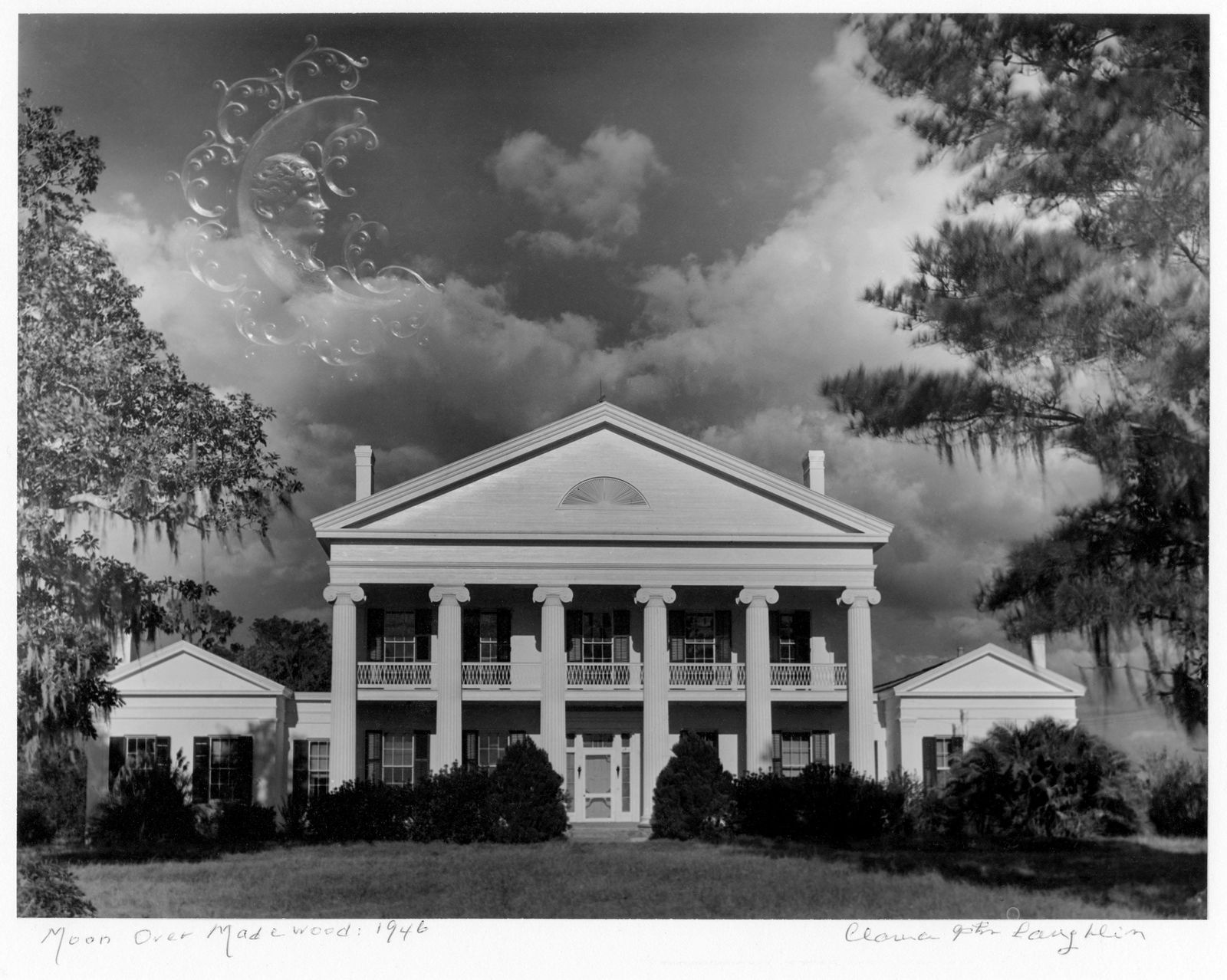 CLARENCE JOHN LAUGHLIN Moon Over Madewood, 1946: CLARENCE JOHN LAUGHLIN (1905-1985), MOON OVER MADEWOOD, 1946 gelatin silver print, printed c. 1982; 10 x 3/8 x 13 1/2 in. (image), 14 x 18 in. (mount); signed, titled, dated recto in ink; stamped, tit
