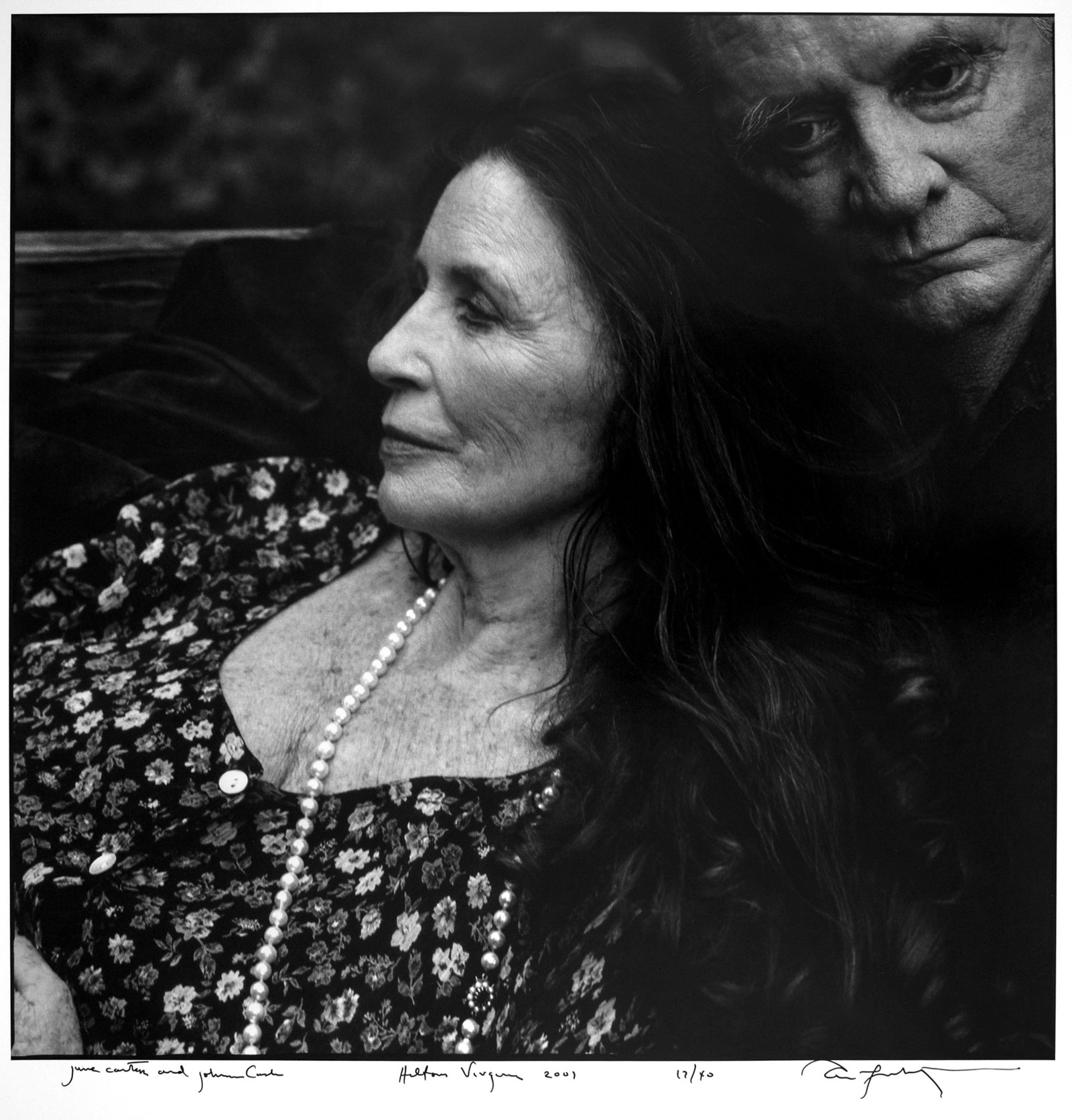 ANNIE LEIBOVITZ June Carter and Johnny Cash, Hiltons,: ANNIE LEIBOVITZ (1949-), JUNE CARTER AND JOHNNY CASH, HILTONS, VIRGINIA, 2001 gelatin silver print, printed 2008; 18 3/4 x 18 3/4 in. (image), 24 x 20 in. (sheet), 30 x 24 in. (matted); signed, titled