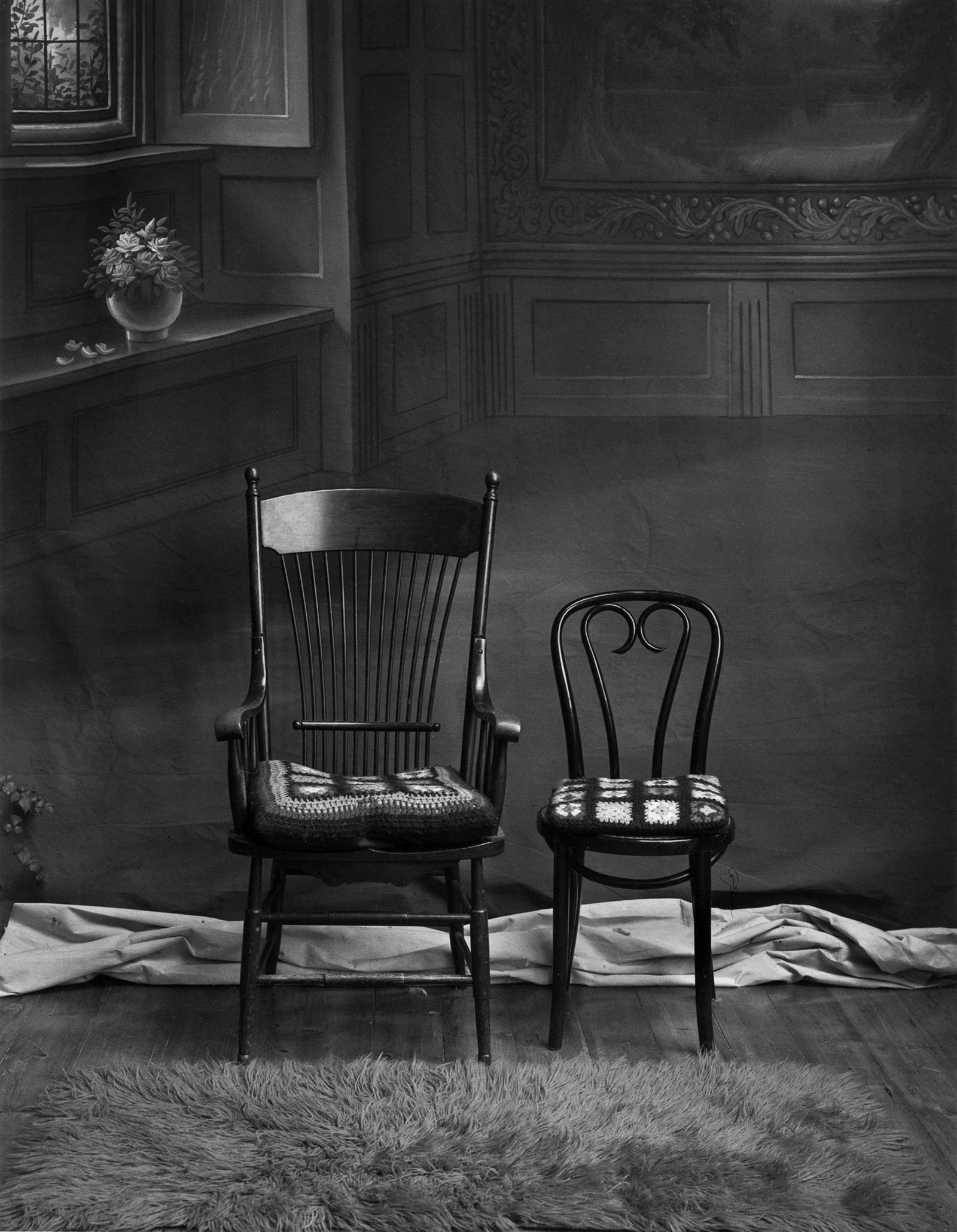 EVELYN HOFER Still Life with Two Chairs, 1975: EVELYN HOFER (1922-2009), STILL LIFE WITH TWO CHAIRS, 1975 vintage gelatin silver print; 12 3/4 x 10 in. (image), 11 x 14 in. (sheet), 20 x 16 in. (matted); signed verso; Condition: Excellent; EVH-000