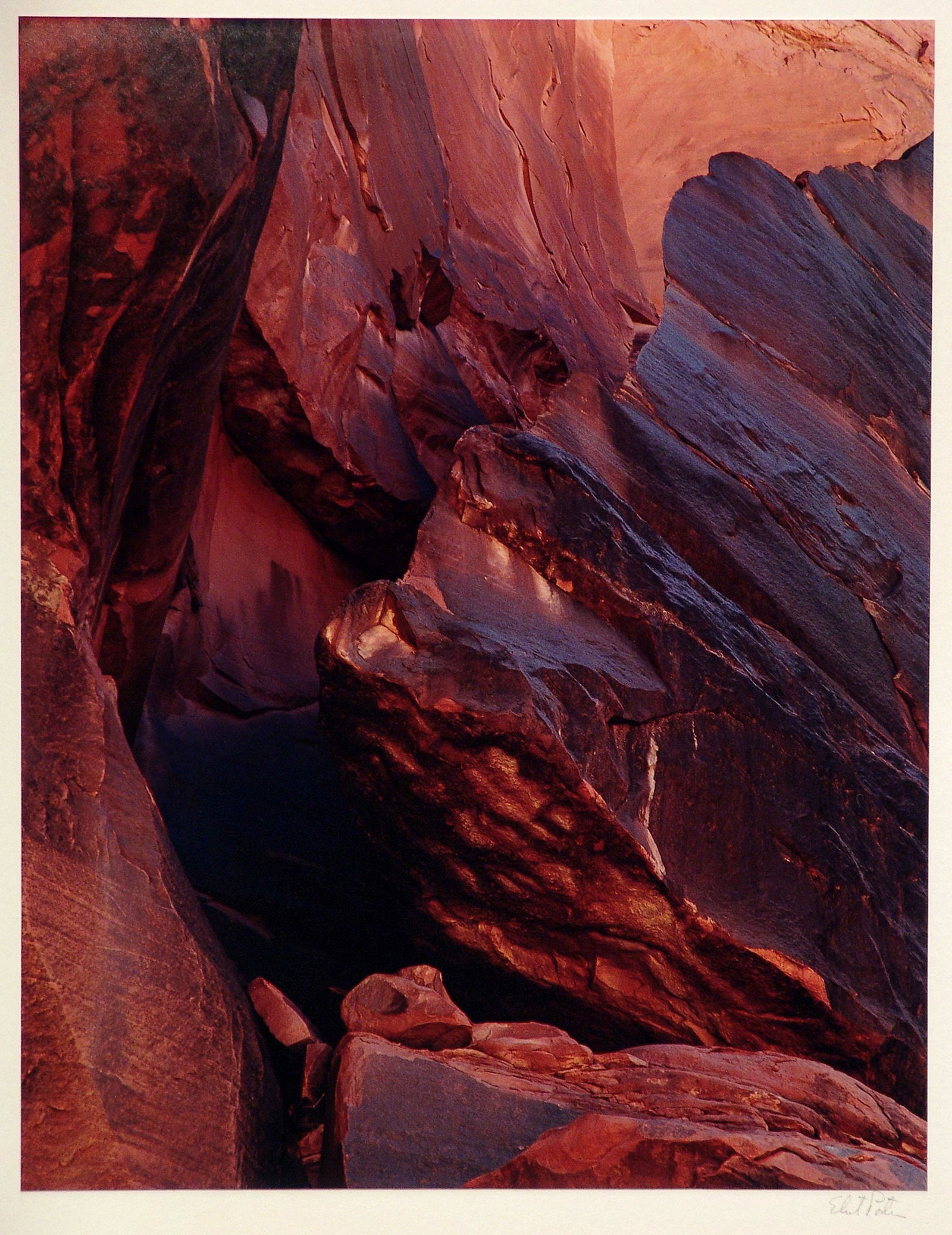 ELIOT PORTER Cliff, Moonlight Creek, San Juan Riv. 1962: ELIOT PORTER (1901-1990) CLIFF. MOONLIGHT CREEK, SAN JUAN RIVER, UTAH, MAY 23, 1962 DYE transfer print, printed later; 15 x 3/4 x 12 1/2 in. (image), 24 x 20 in. (mount); signed recto in pencil, artis