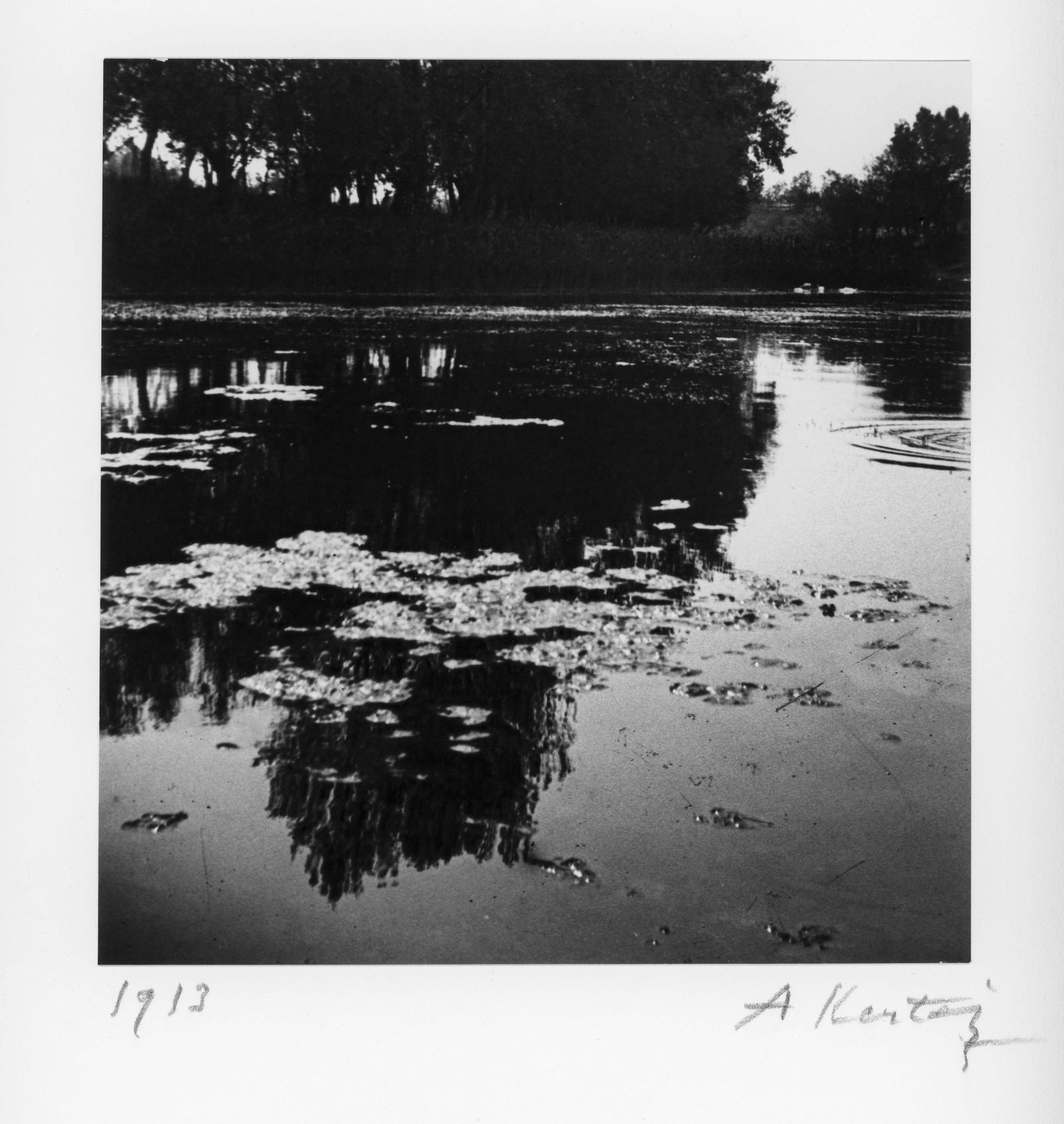 ANDRÉ KERTÉSZ Ripples, Hungary, 1913: ANDRÉ KERTÉSZ (1894-1985), RIPPLES, HUNGARY, 1913 gelatin silver print, printed later; 6 7/8 x 6 11/16 in. (image), 18 x 14 in. (mount), 20 x 16 in. (matted); signed, dated verso in pencil, titled v