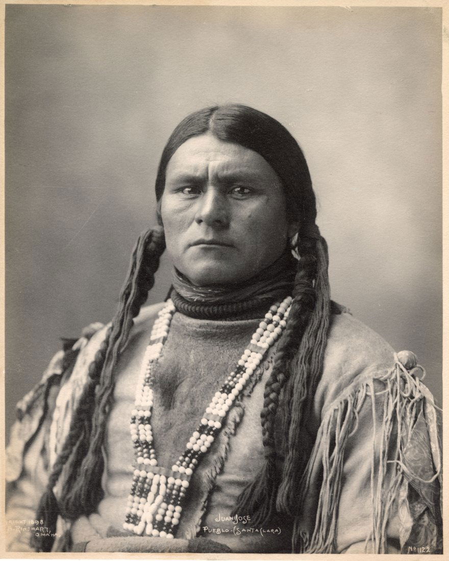 FRANK RINEHART, JUAN JOSE, PUEBLO-SANTA CLARA, 1898: FRANK RINEHART (1862-1928), JUAN JOSE, PUEBLO-SANTA CLARA, 1898 vintage platinum print, 8 7/8 x 7 1/8 in. (image), 8 x 10 in. (sheet); artist, title, date, number (1122), recto in negative. Condition: