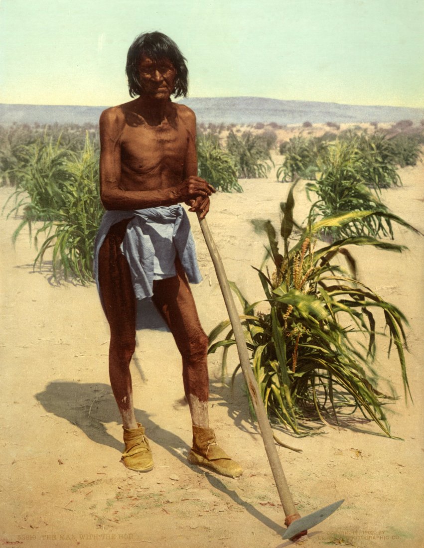 DETROIT PHOTOGRAPHIC CO, THE MAN WITH THE HOE, 1902: DETROIT PHOTOGRAPHIC COMPANY, THE MAN WITH THE HOE, 1902 chromolithograph (also known as photochrom), Detroit Photographic Company, 7 x 9 in., titled, dated, copyright recto. Condition: Excellent. DPC