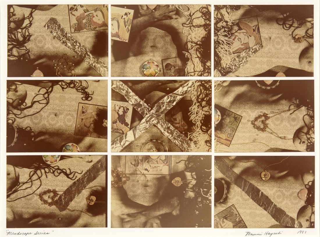 MASUMI HAYASHI, UNTITLED MINDSCAPE SERIES, 1981: MASUMI HAYASHI 1945-2006), MINDSCAPE SERIES, 1981 chromogenic print, 16 x 20 in. (sheet), signed, titled, dated recto in pencil. Condition: Excellent. A grid of (9) 4 x 6 in. photographs with various 