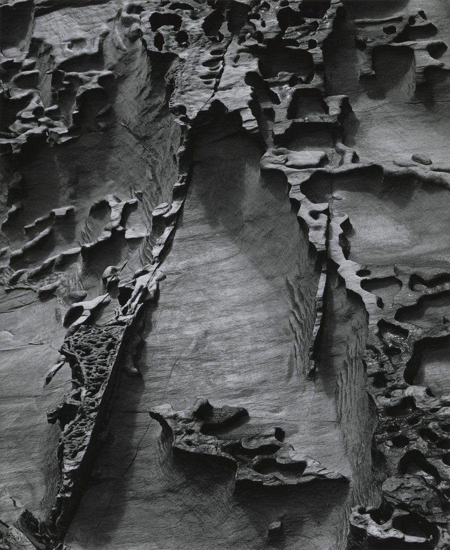 BRETT WESTON, SEASHORE EROSION, 1971: BRETT WESTON (1911-1993) SEASHORE EROSION, SPAIN, 1971 vintage gelatin silver print; 7 3/4 x 9 1/2 in. (image), 13 x 15 in.mounted to 8 ply board; Signed, Dated recto on mount. One of twelve photograp