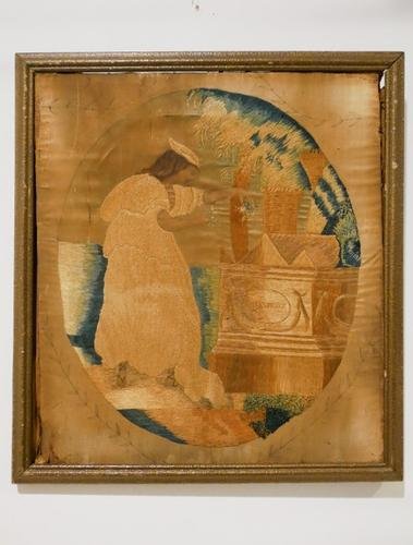 English wool and silk needlepoint with watercolor AS IS (1 of 3)