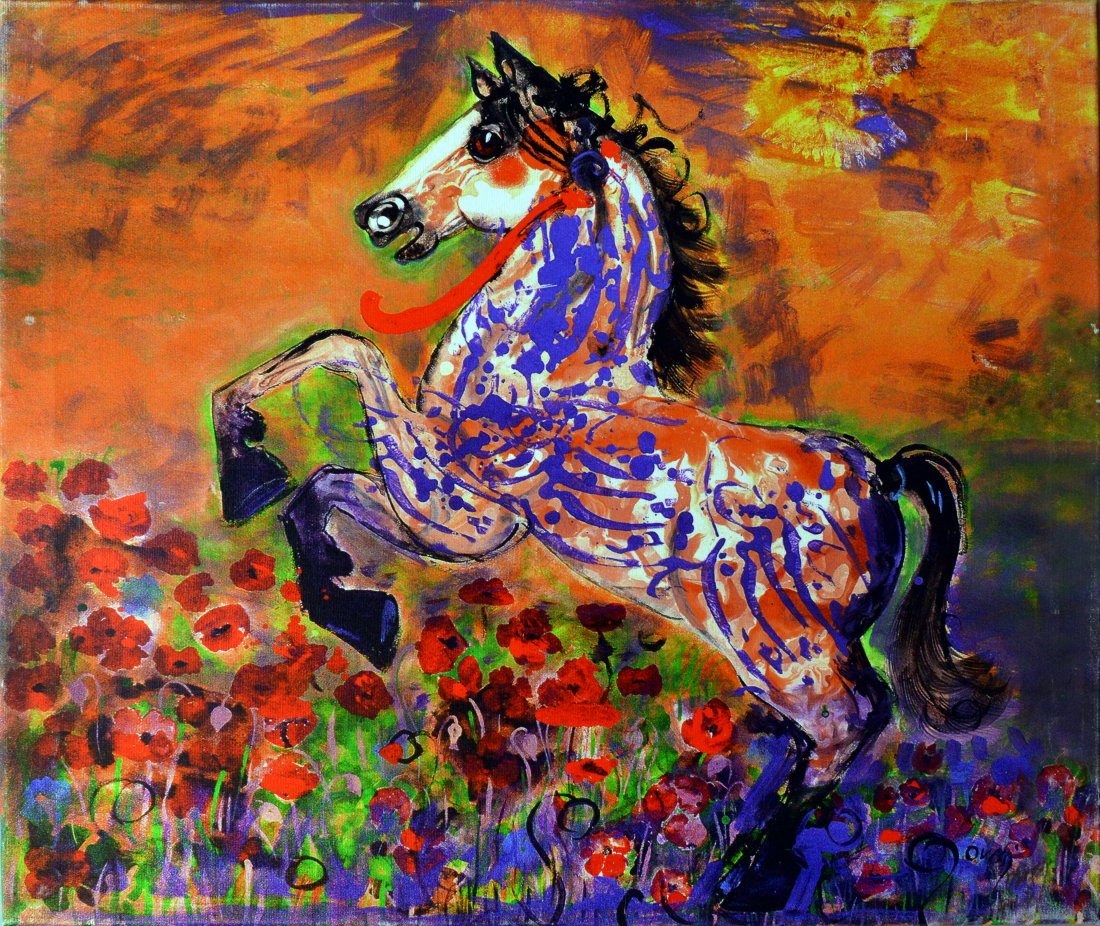 Running Horse in Poppy Field (1 of 3)