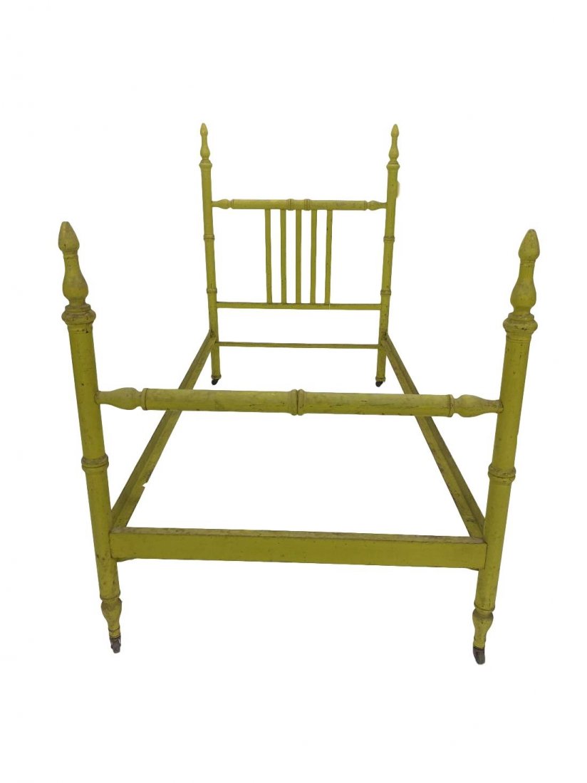 Early Metal Victorian Twin Size Bed: This piece has orginal lime green paint.