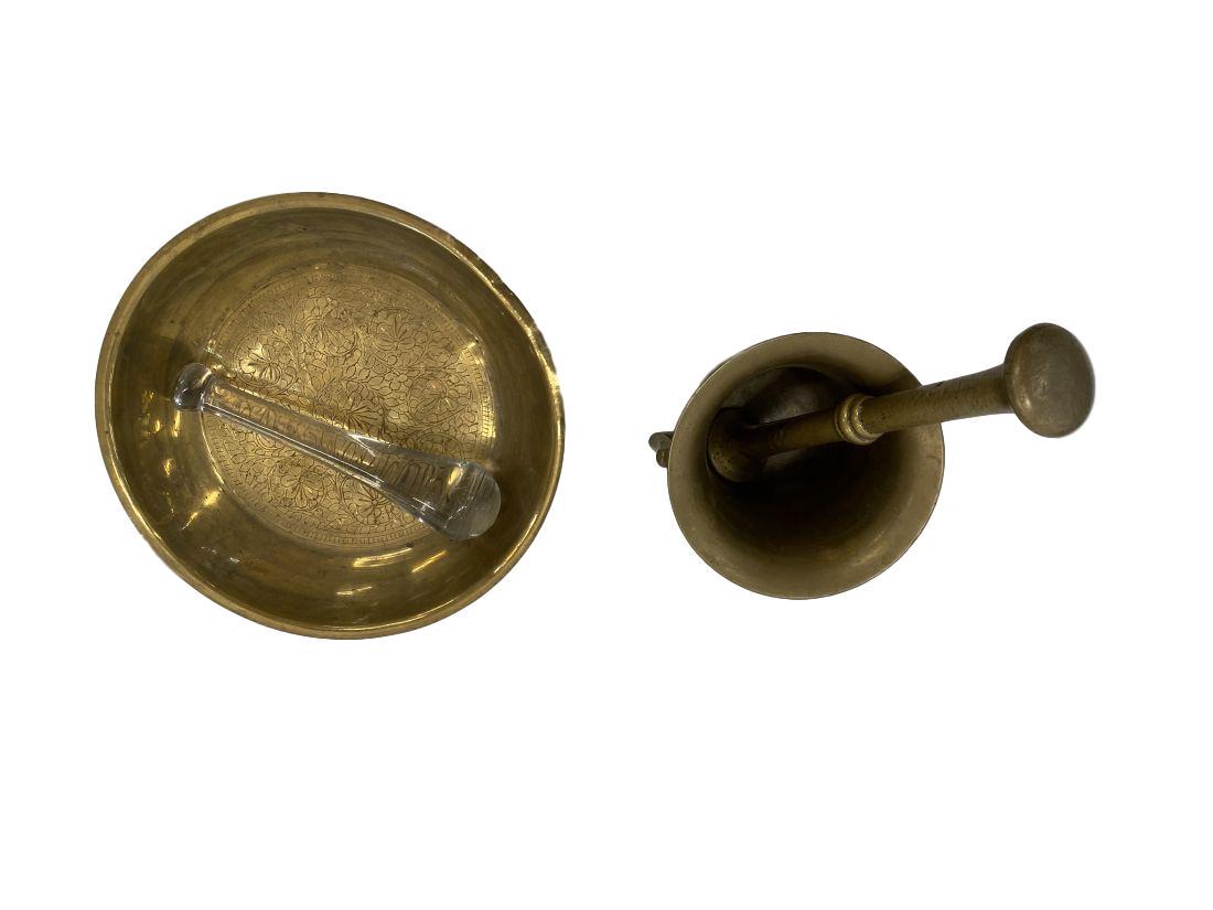 Glass and brass Mortar and Pestle: Glass and brass Mortar and Pestle