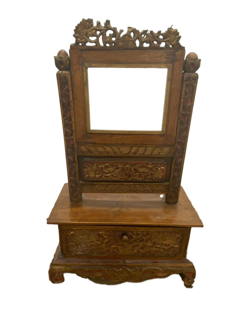 Ornate hand carved mirror with drawer: Ornate hand carved mirror with drawer