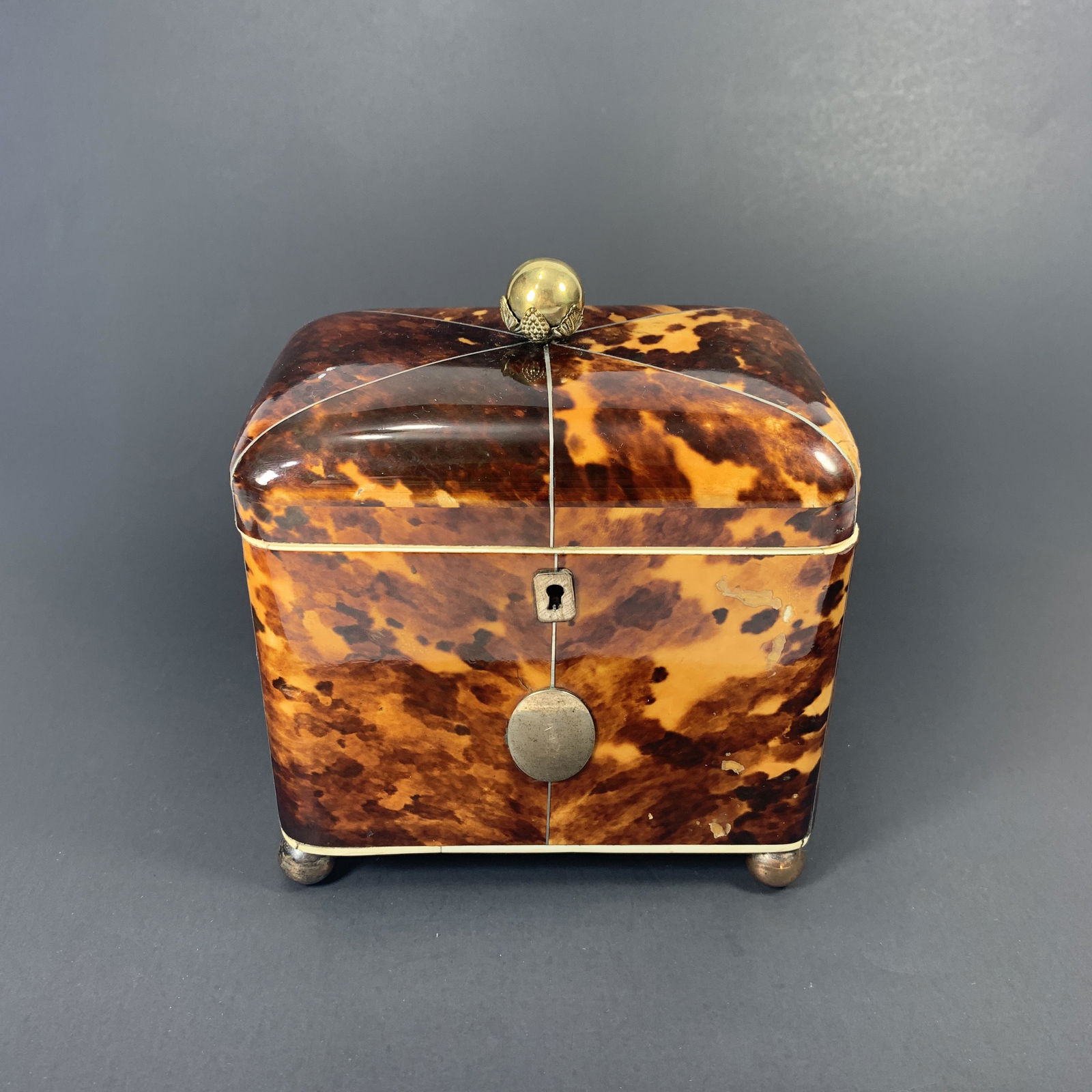 An Antique Tortoise Shell and Silver Tea Caddy Box (1 of 20)