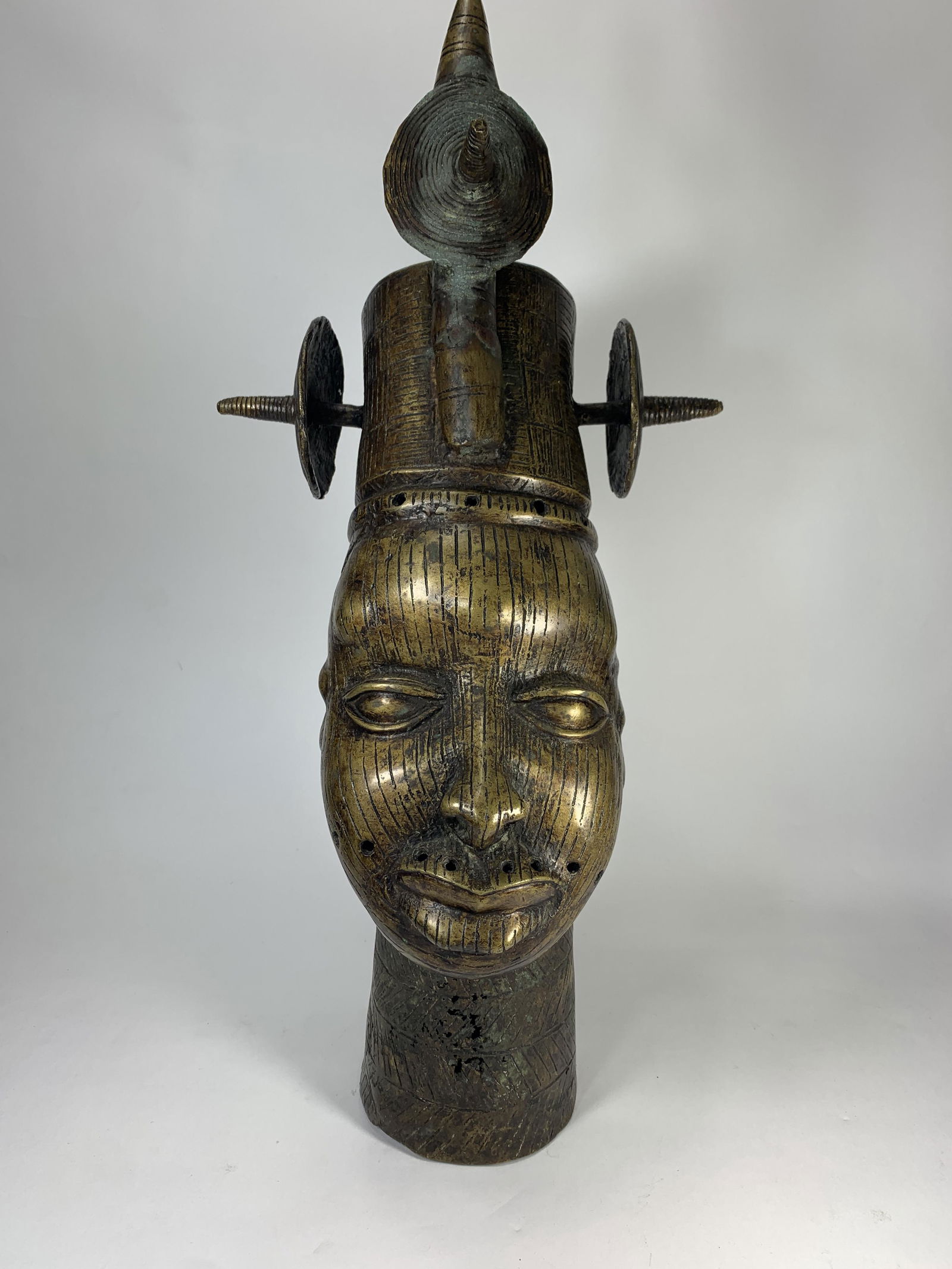 A Large & Rare Well-cast Gilt Bronze West African Head (1 of 20)