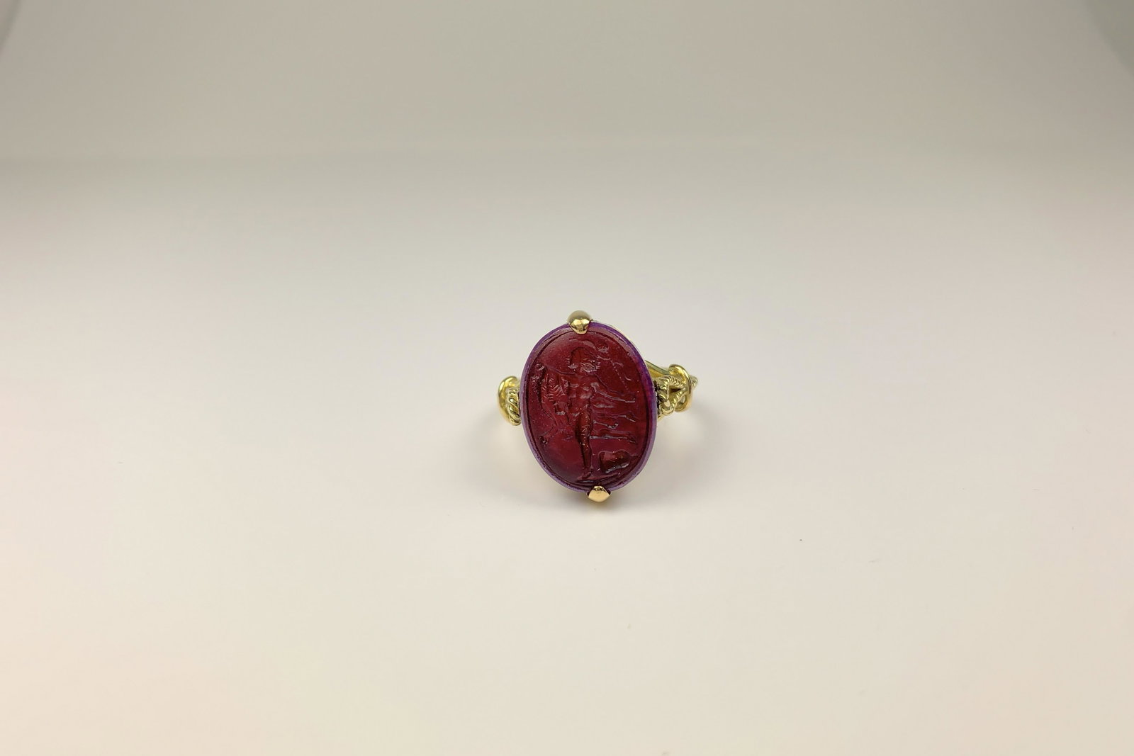 A 17-18th Century 14k Gold Intaglio Ring: Size: 6.5; 1.5 cm (Length) x 1.2 cm (Width) x 4.15 mm (Thickness) x 6.5 grams in weight