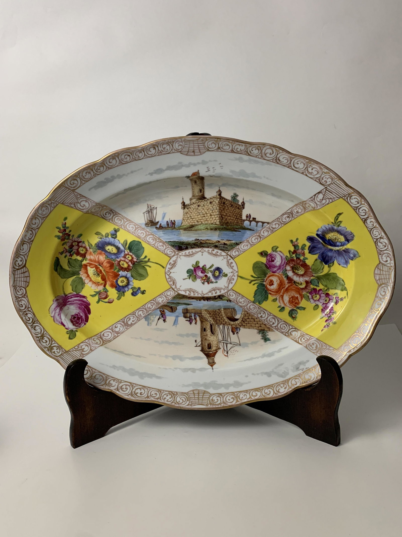 A Meissen Yellow Porcelain Serving Tray: Dimensions: 18 in (length) x 12.5 in (width)