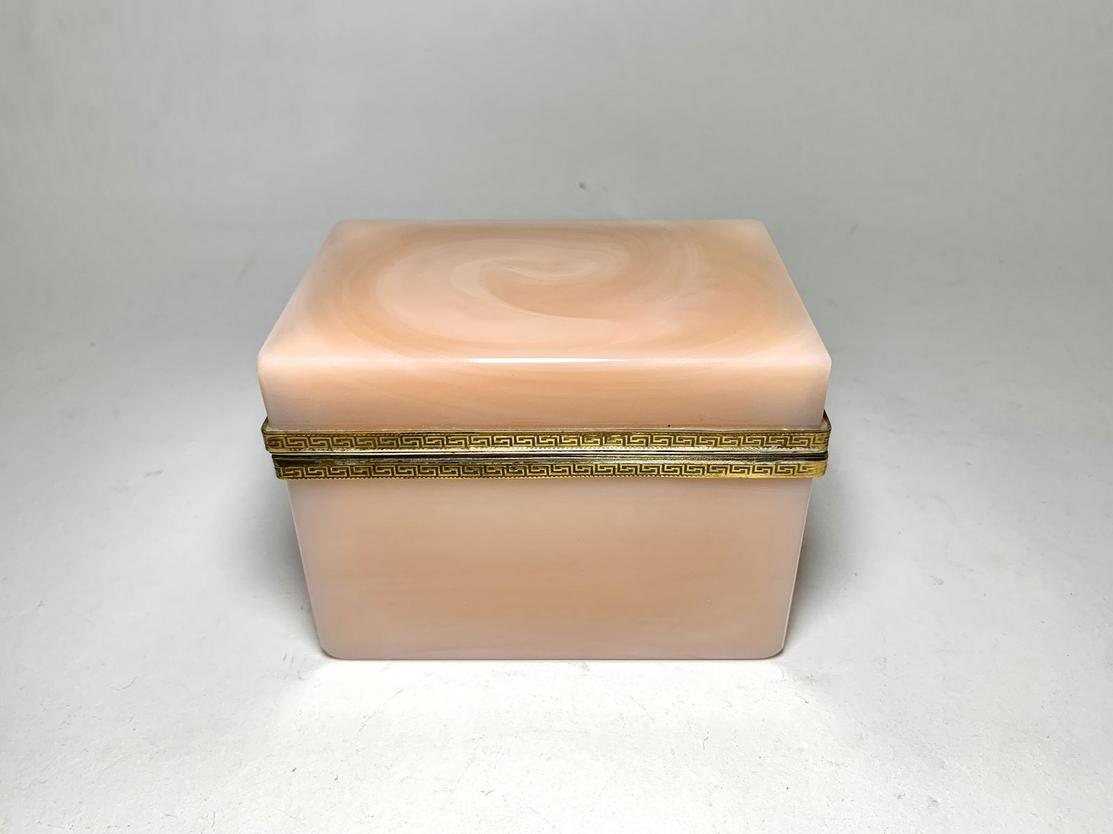 Antique French Dore Hinged Hand Cut Peach Opaline Box (1 of 15)
