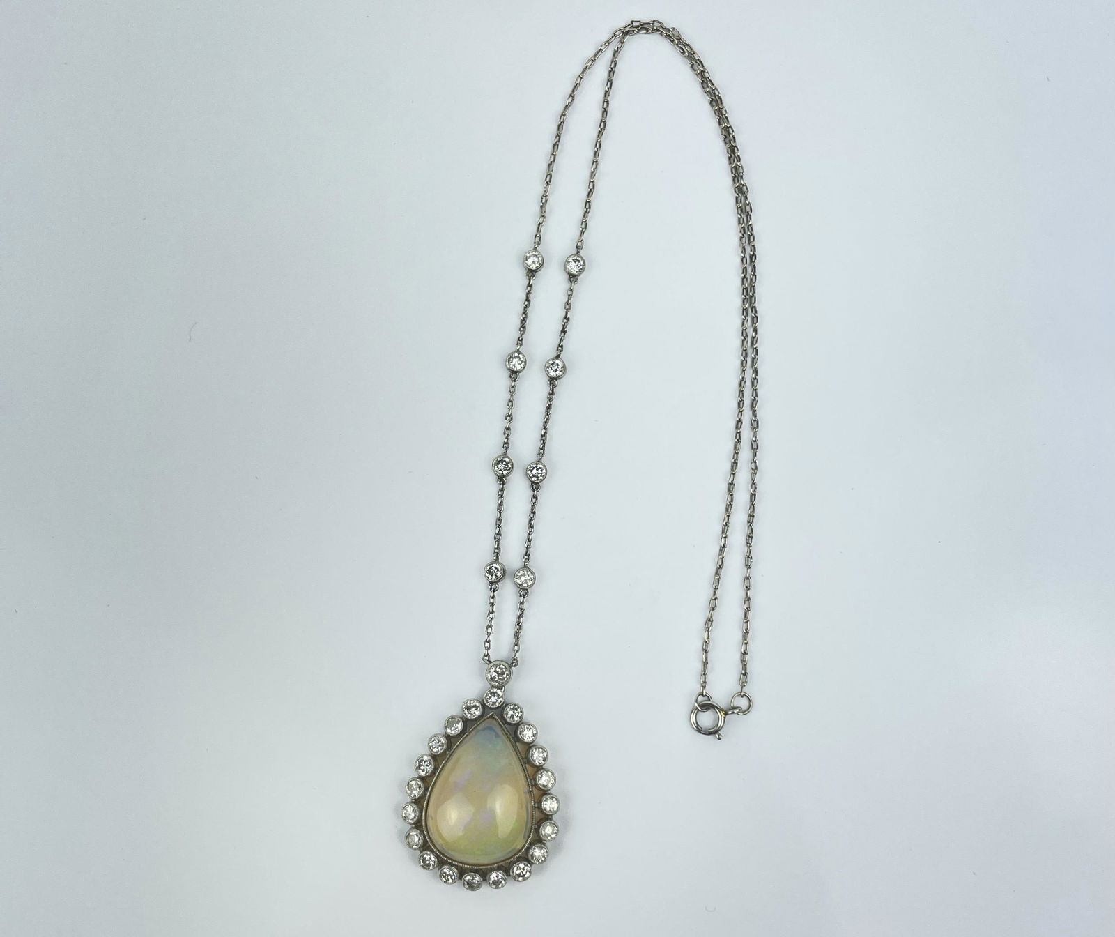 A Transparent Opal Cabochon Diamond Platinum Necklace (1 of 9)