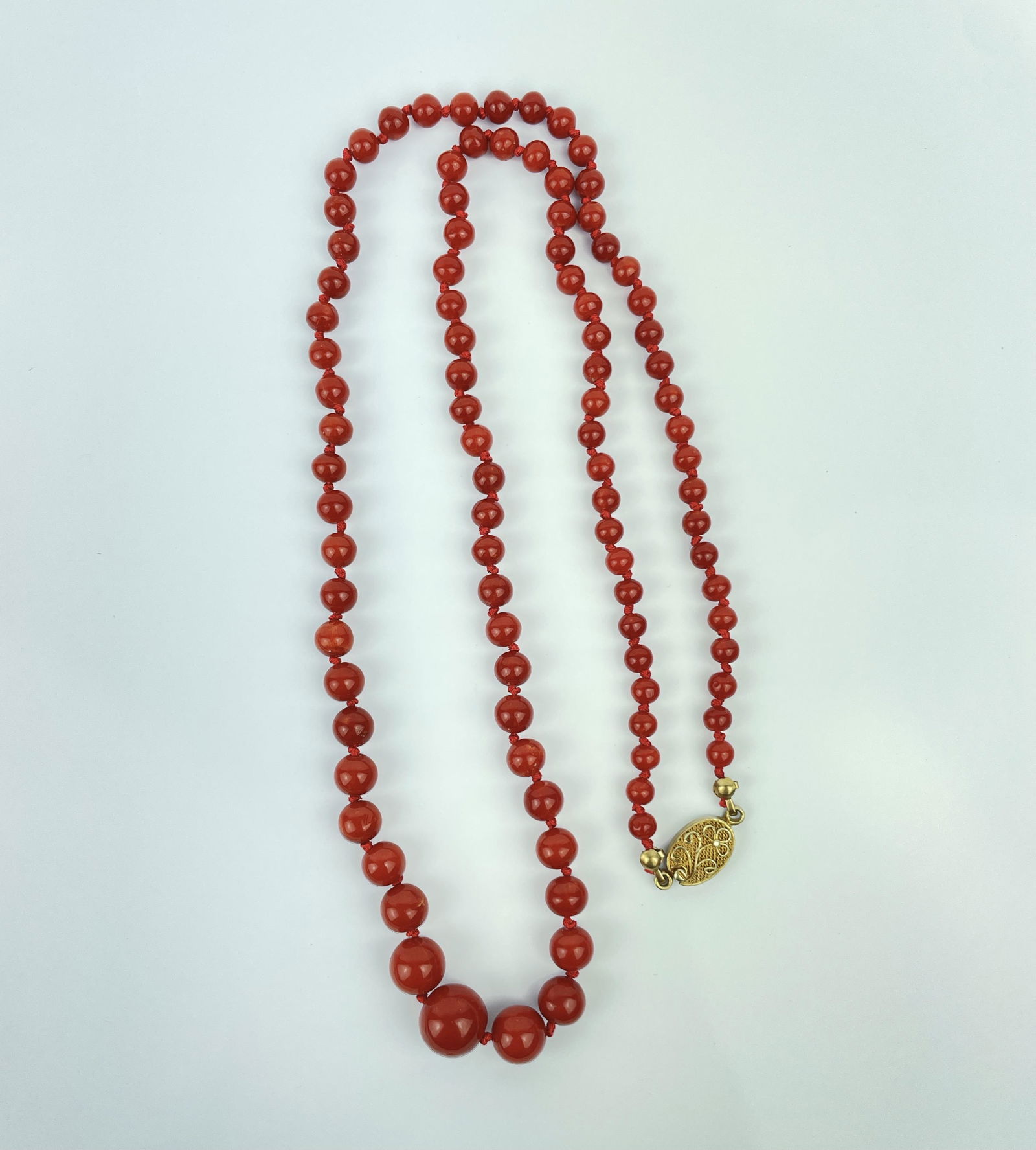 A Chinese Red Coral Bead Silver Clasp Necklace (1 of 8)