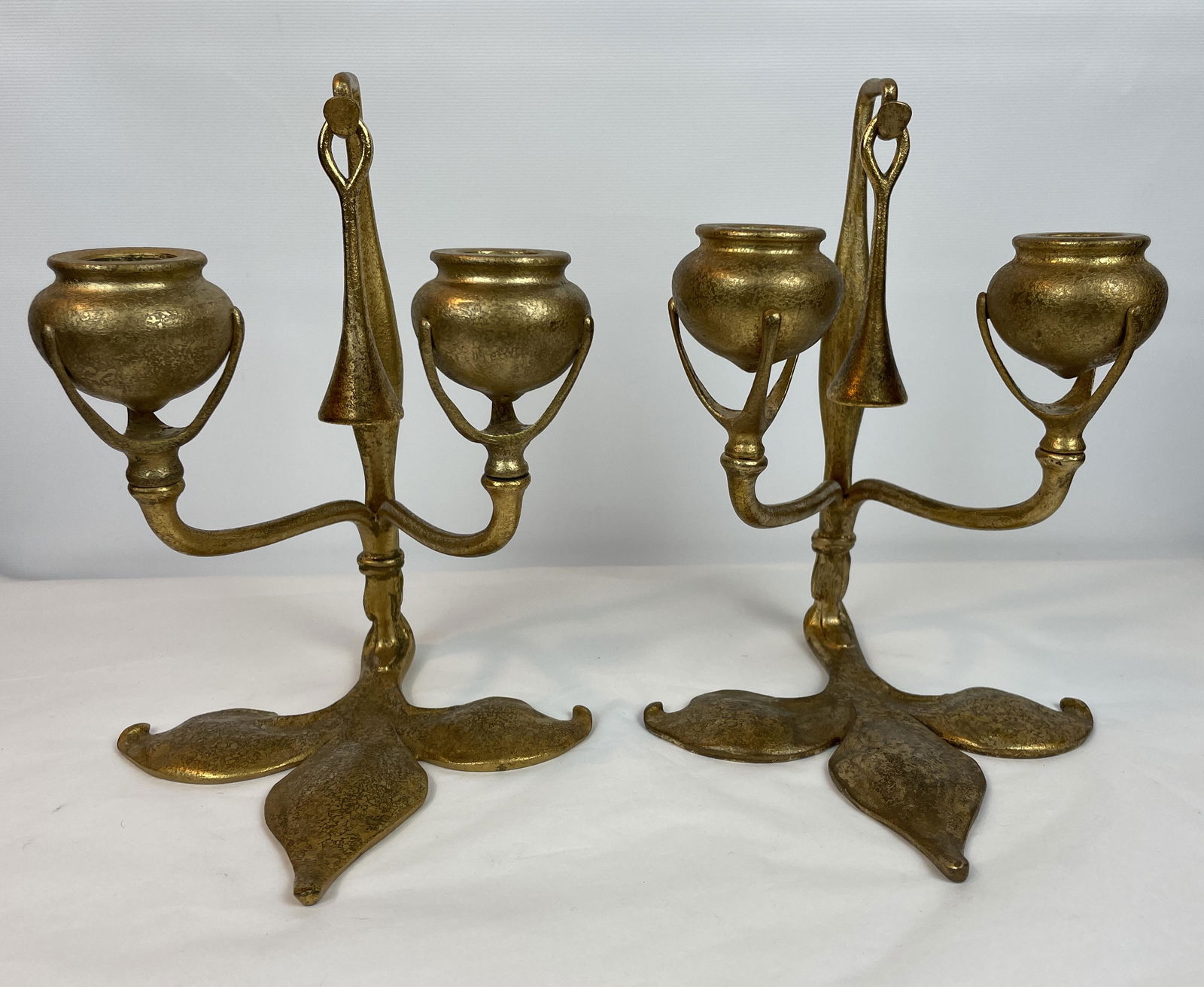 A Rare Tiffany Studios Pair of Gold Dore Fleur de Lis Candlesticks (1 of 20)
