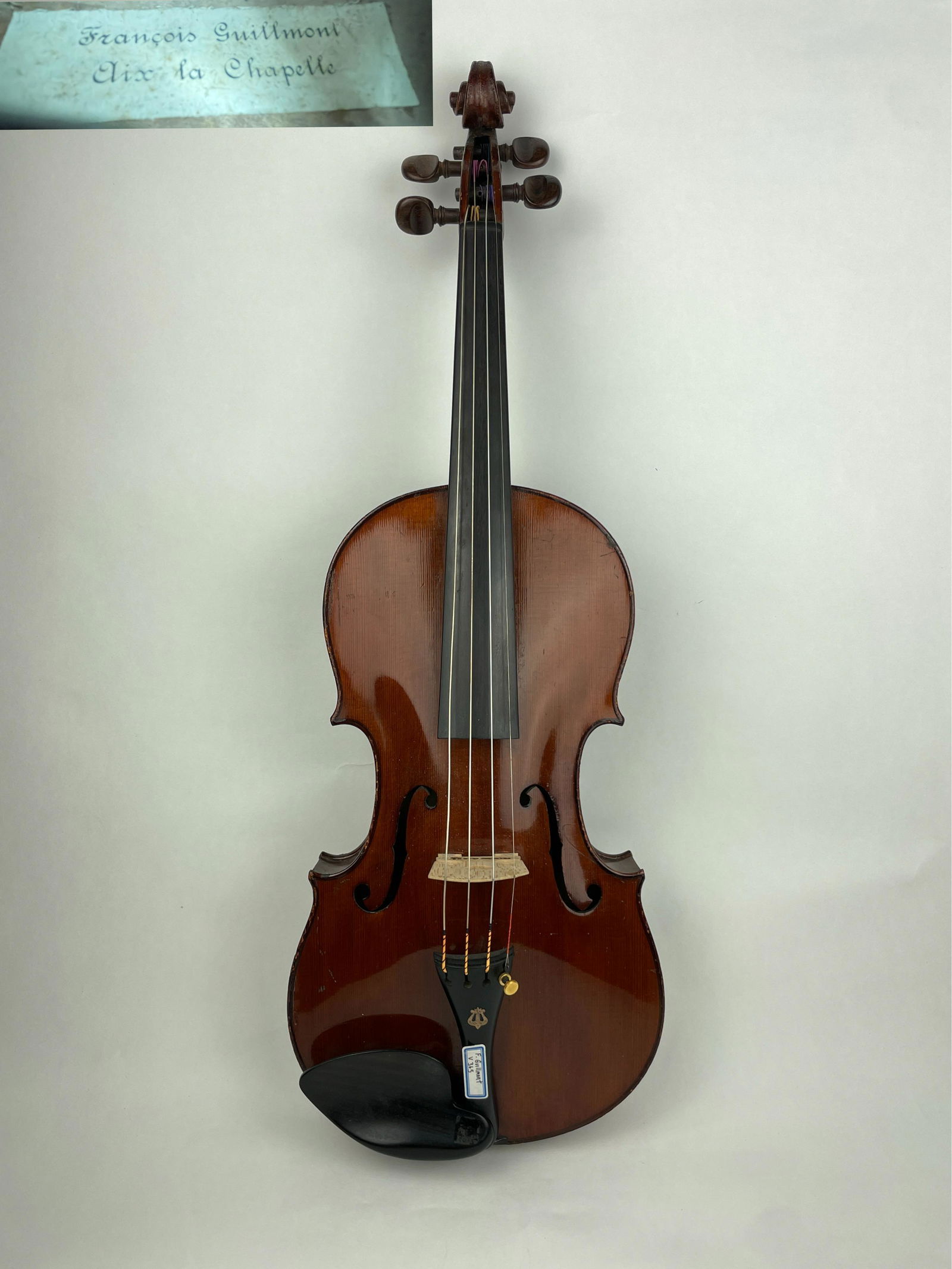A Fine French Violin By Francois Guillmont Aix La Chapelle: A Fine French Violin By Francois Guillmont Aix La Chapelle labelled Francois Guillmont Aix La Chapelle. Provenance: Property of a Gentleman, life long collector and expert of Violins, Violincellos,