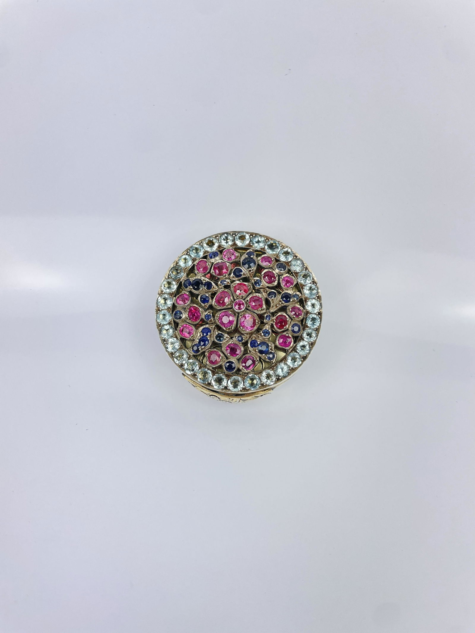 A Rare Italian 900 Silver Sapphire Aquamarine Compact Case Box (1 of 14)