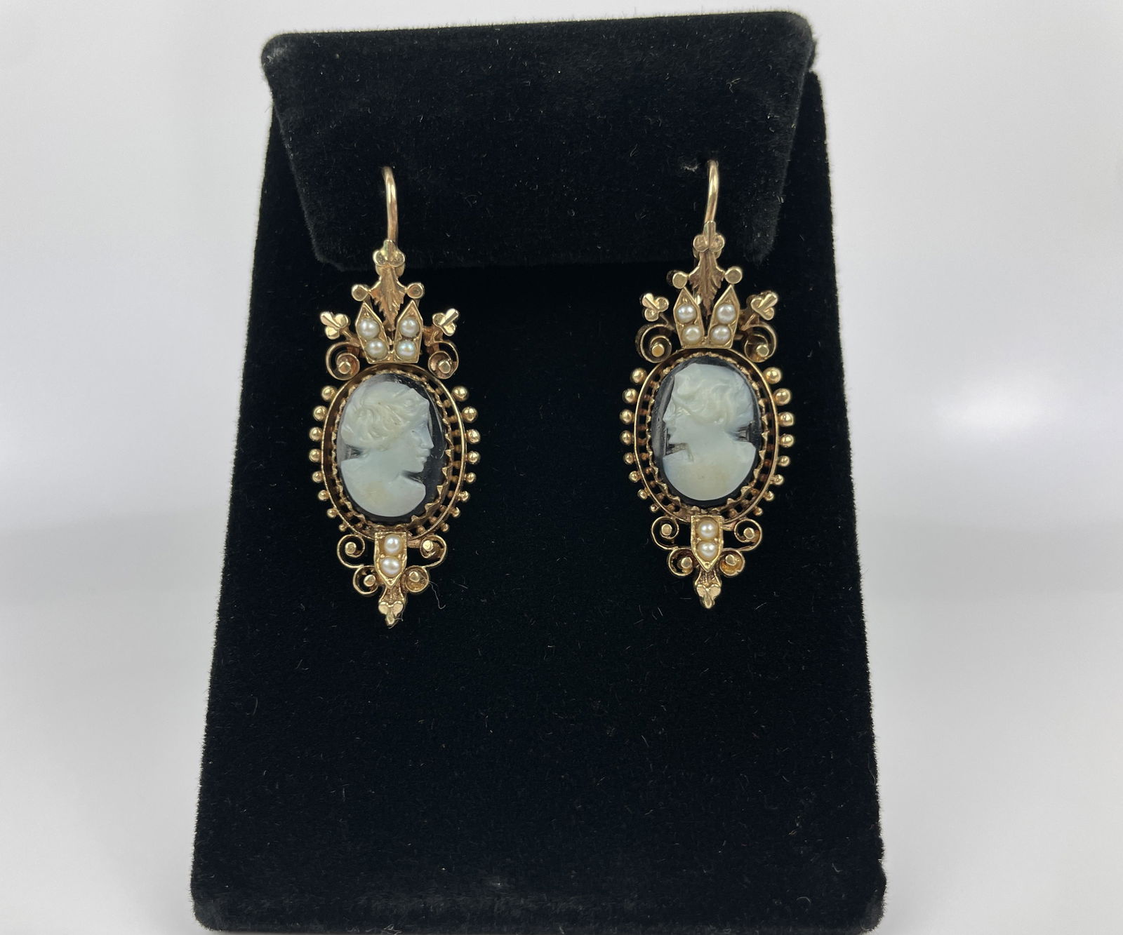 A Pair of Victorian 14k Gold Pearl Cameo Earrings (1 of 16)