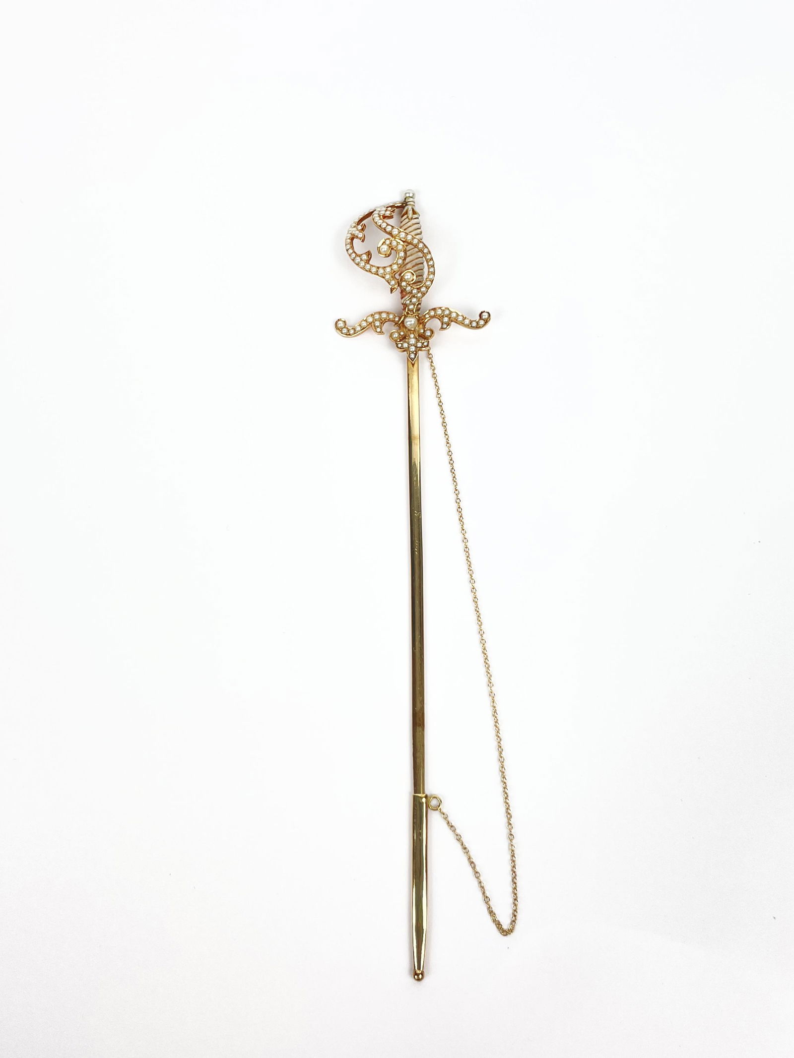 A Rare Victorian 14k Gold Seed Pearl Sword Brooch Pin (1 of 14)