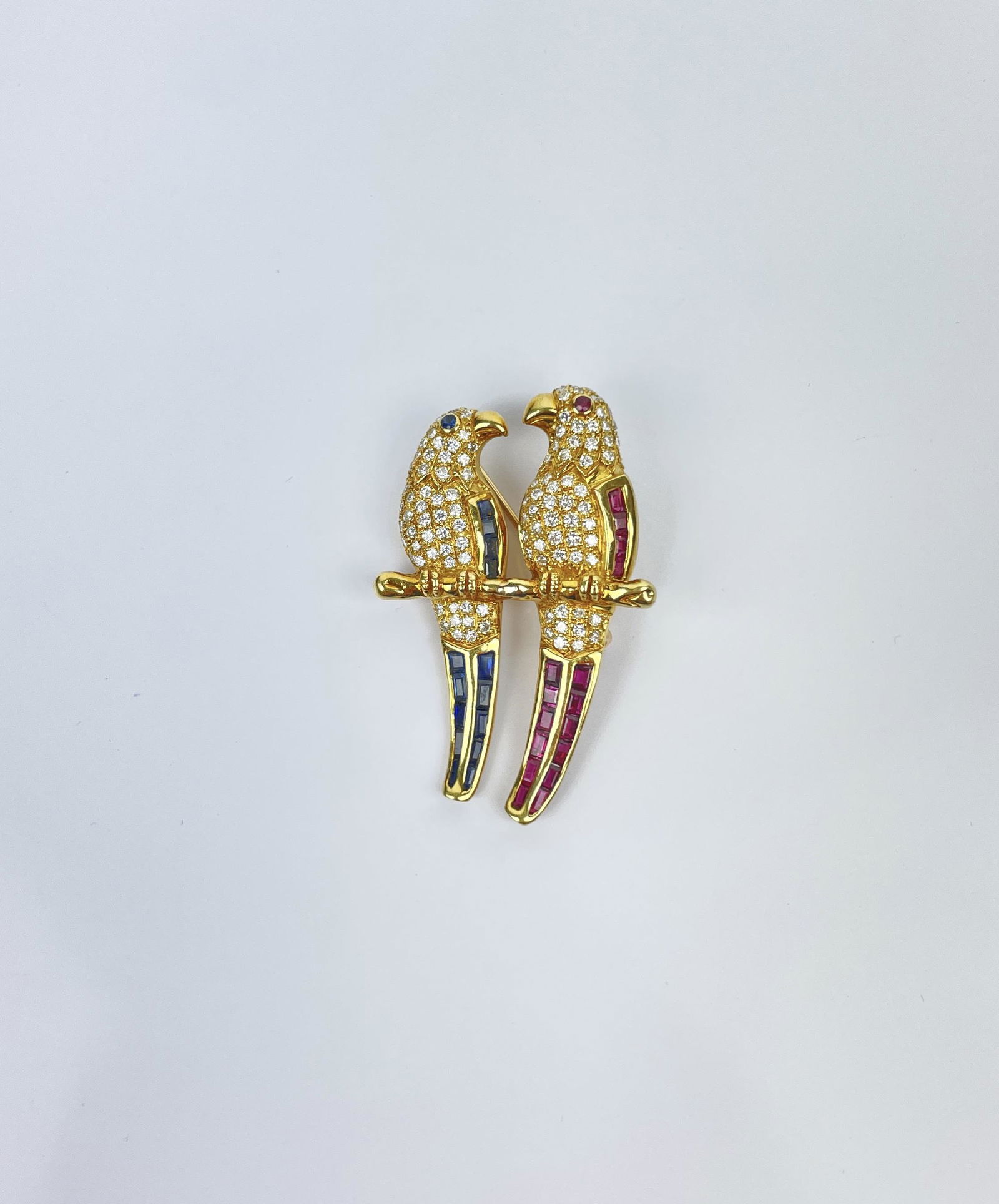 A Vintage 18k Gold Diamond Ruby Sapphire Bird Brooch (1 of 10)