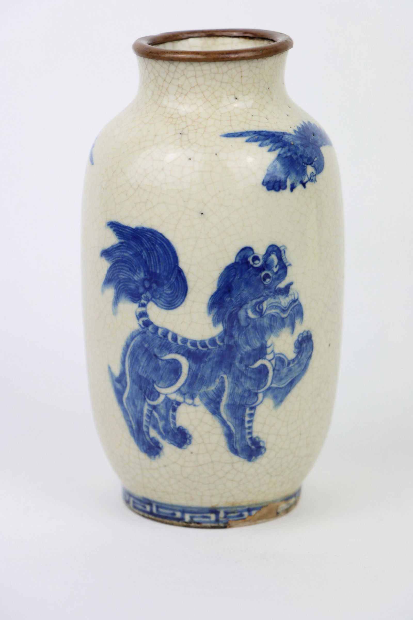 A Chinese Crackle Glazed Blue & White Porcelain Vase (1 of 13)