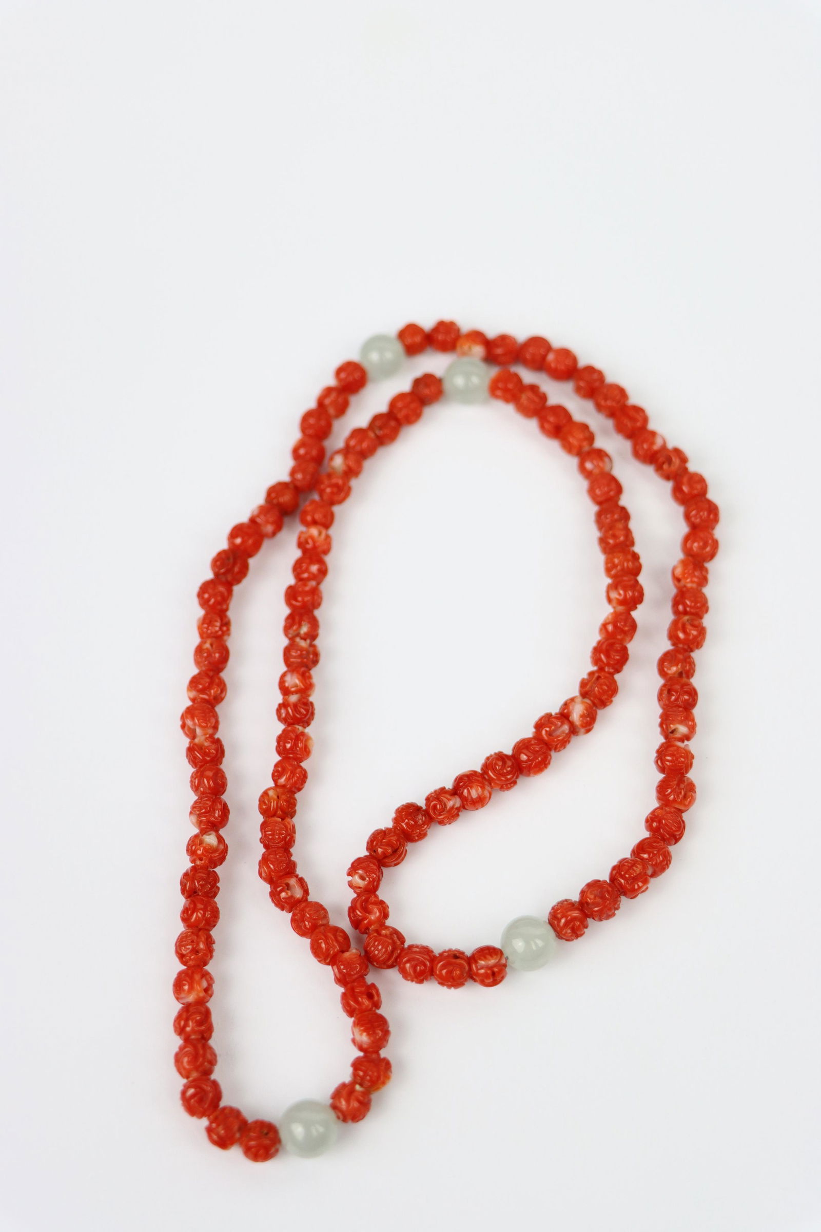 A Chinese Carved Momo Red Coral Prayer Bead Necklace (1 of 11)