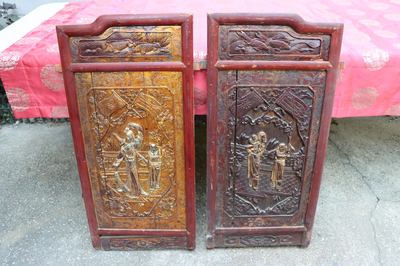 A Large Pair of Chinese Gilt Poly Chrome Wood Relief Panels (1 of 16)