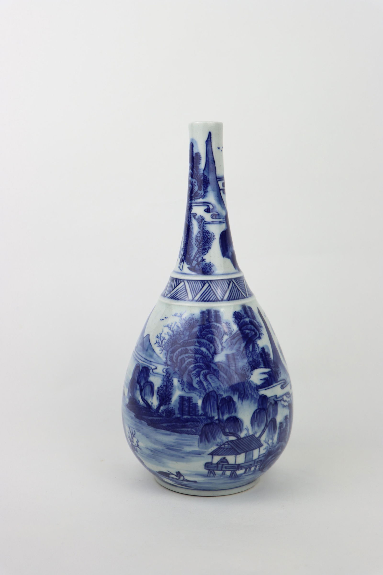 A Chinese Landscape Blue & White Porcelain Bottle Vase (1 of 12)