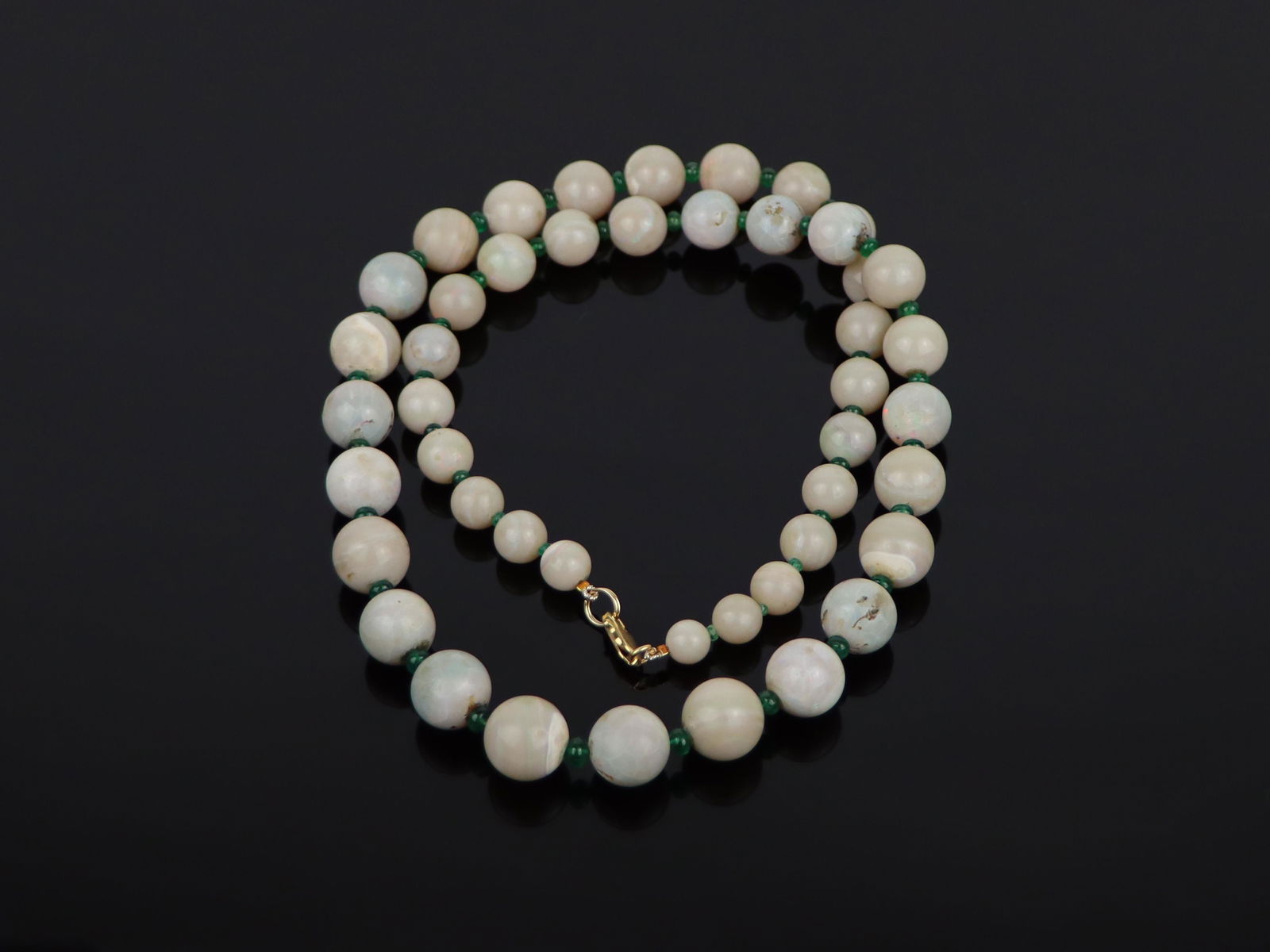 A Large 18k Gold Opal & Emerald Bead Necklace (1 of 16)