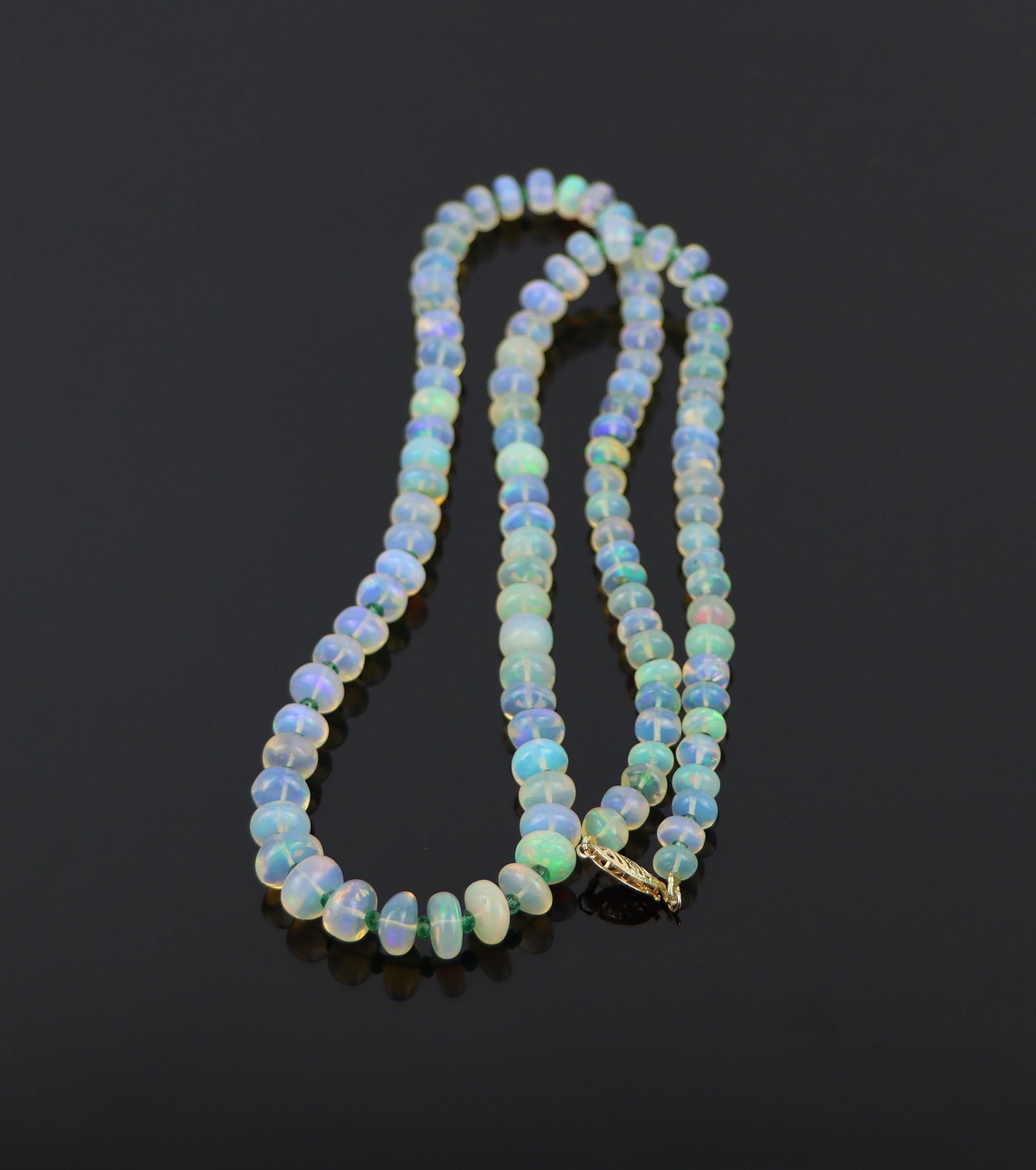Opal and Emerald Bead 14k Gold Necklace (1 of 15)