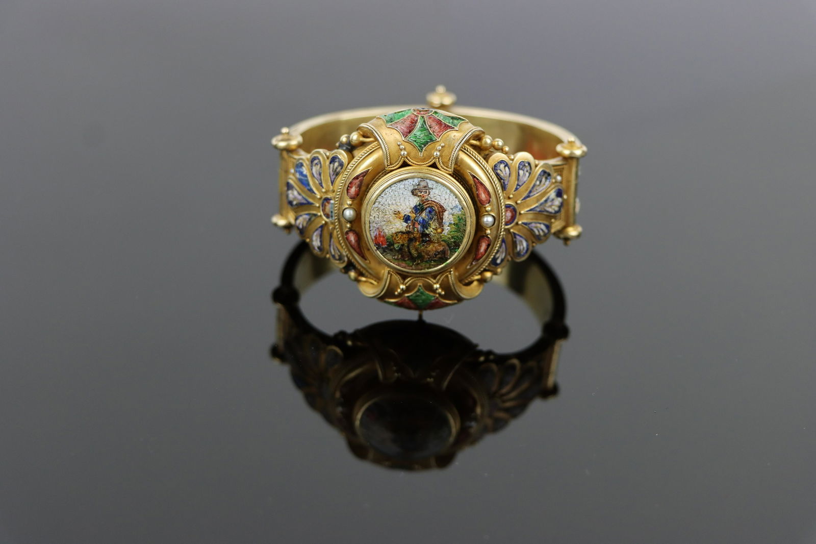 Antique Gold and Micromosaic Bangle Bracelet (1 of 18)