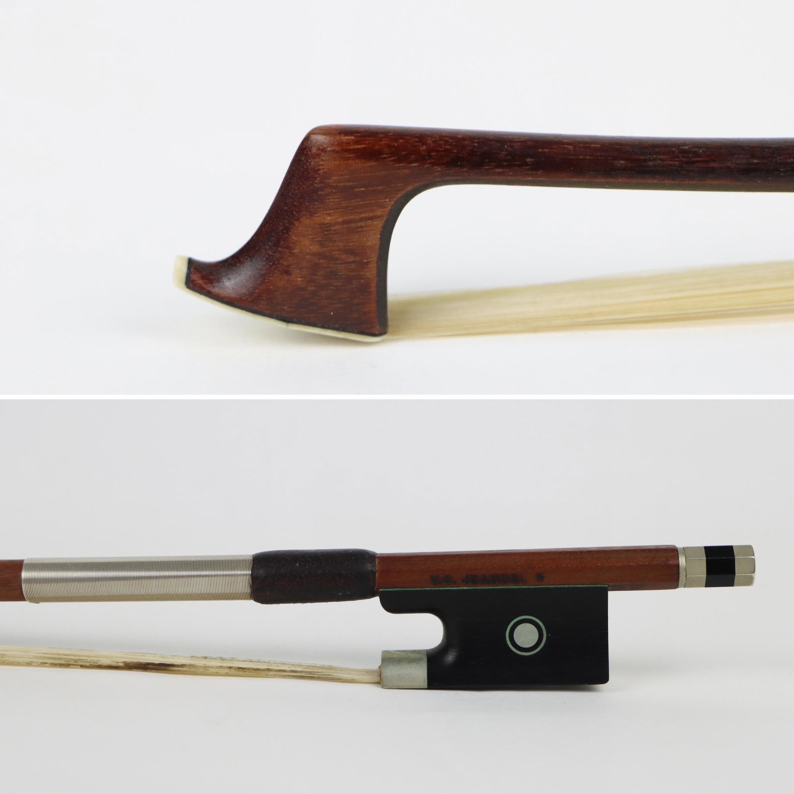 A Violin Bow Stamped V.C. Jeandel: A Violin Bow Stamped V.C. Jeandel Of Round stick. Stamped: V.C. Jeandel Provenance: Property of a gentleman, retired musician, New York. Approximate Dimensions: 74.2 cm (Total Bow Length - Head to End