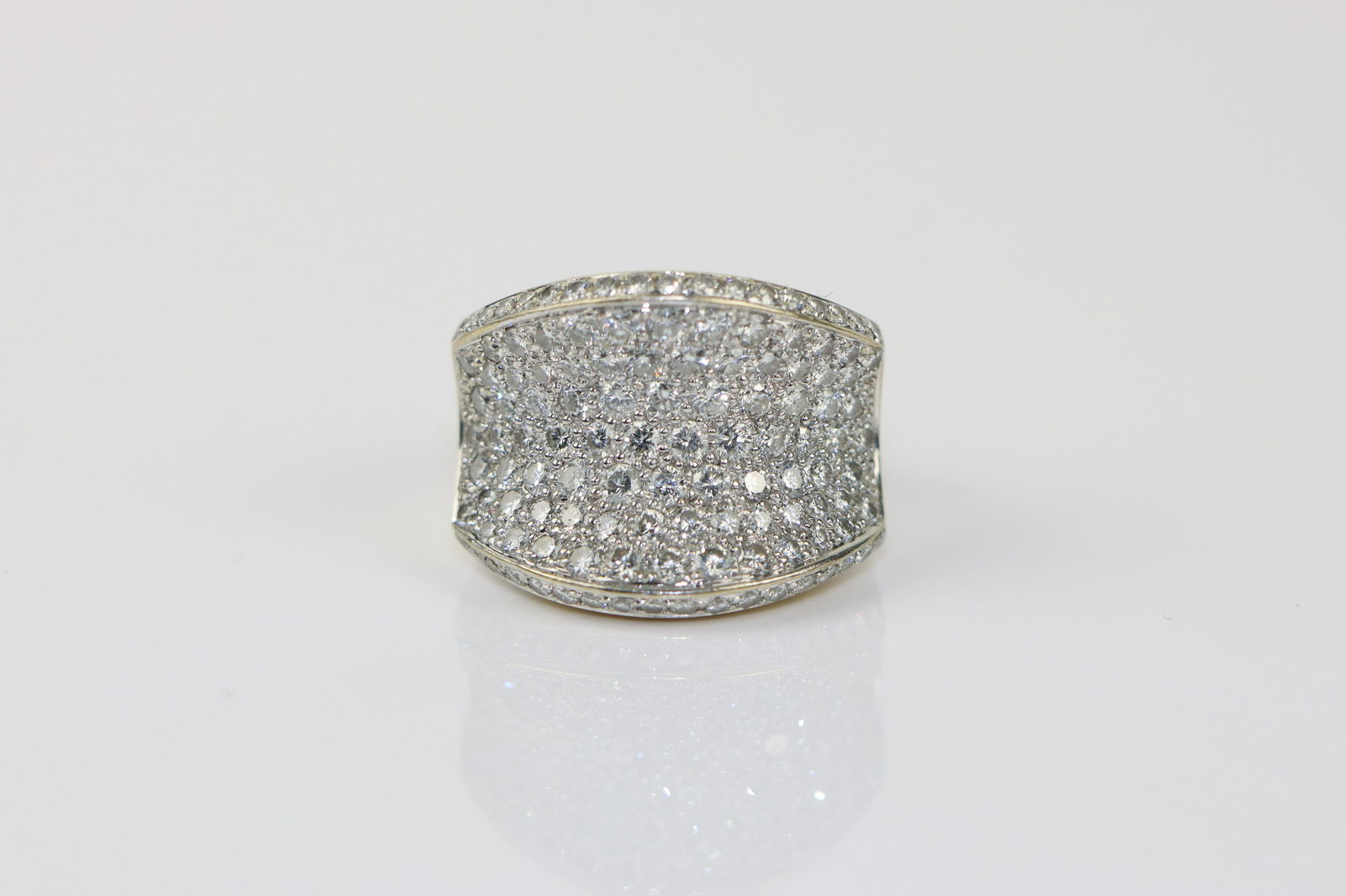 Vintage WCJ 3 Carat Diamond Pave Saddle Ring: Vintage WCJ 3 Carat Diamond Pave Saddle Ring Attributed to Charles Krypell Saddle Ring Design featuring a tapering wide faced Band featuring a Pave Diamond setting with approximately 3 Carats of Near