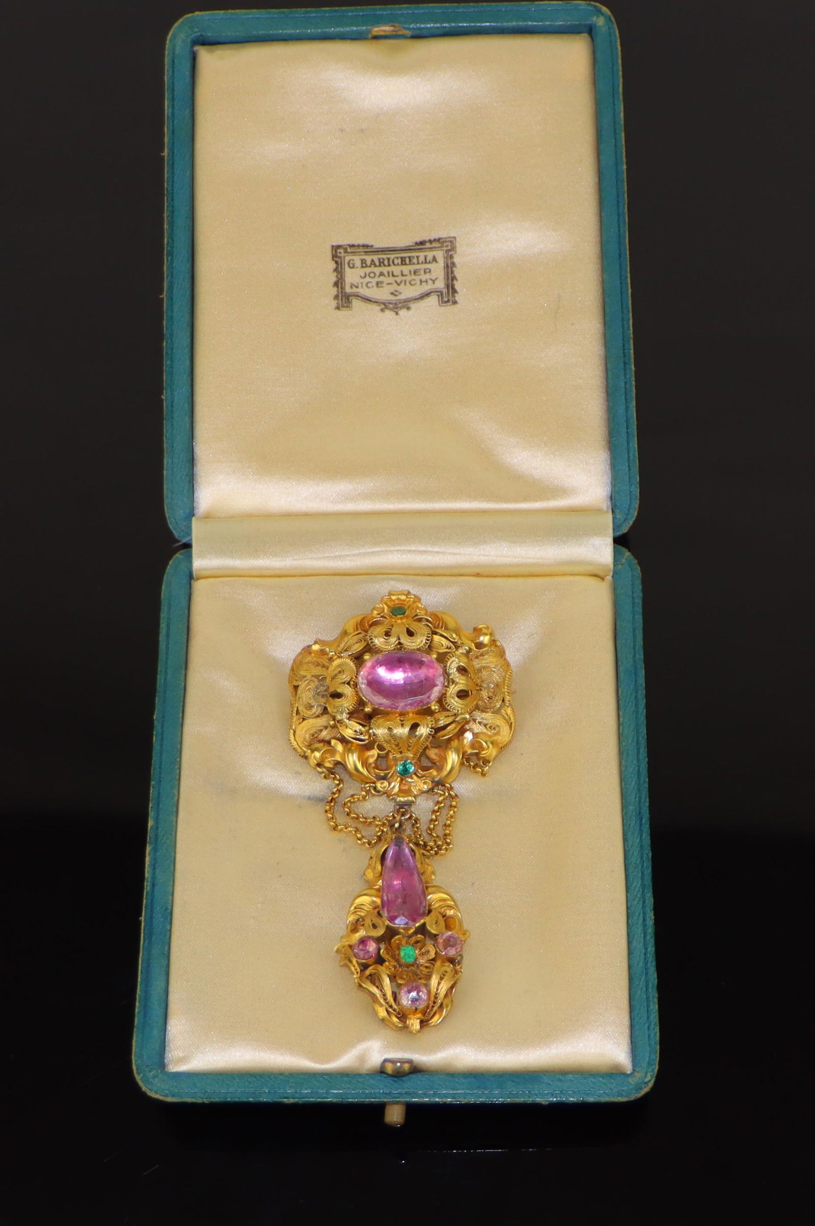 Georgian Era Gold & Pink Topaz Dangle Brooch Pin (1 of 14)