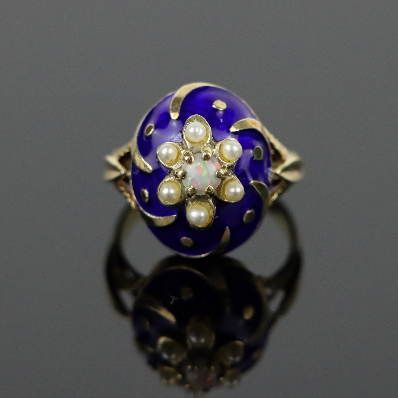 Pearl and Opal Blue Enamel Ring (1 of 7)