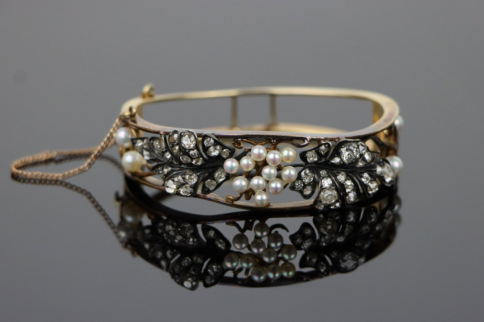Victorian Diamond & Pearl 14K Gold Cuff (1 of 16)