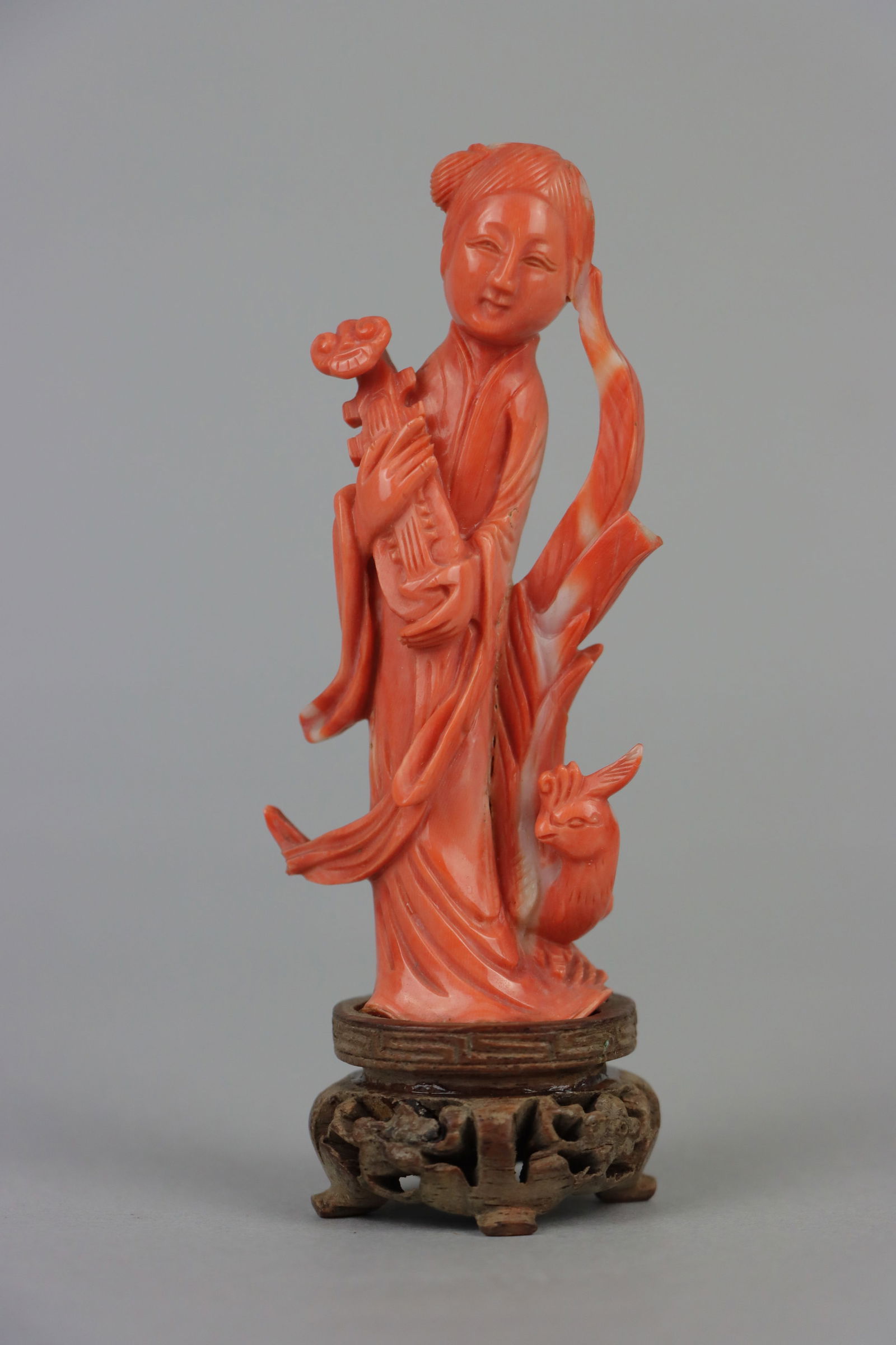 Chinese Coral Carved Figure of Court Lady With Ruyi and Phoenix (1 of 13)