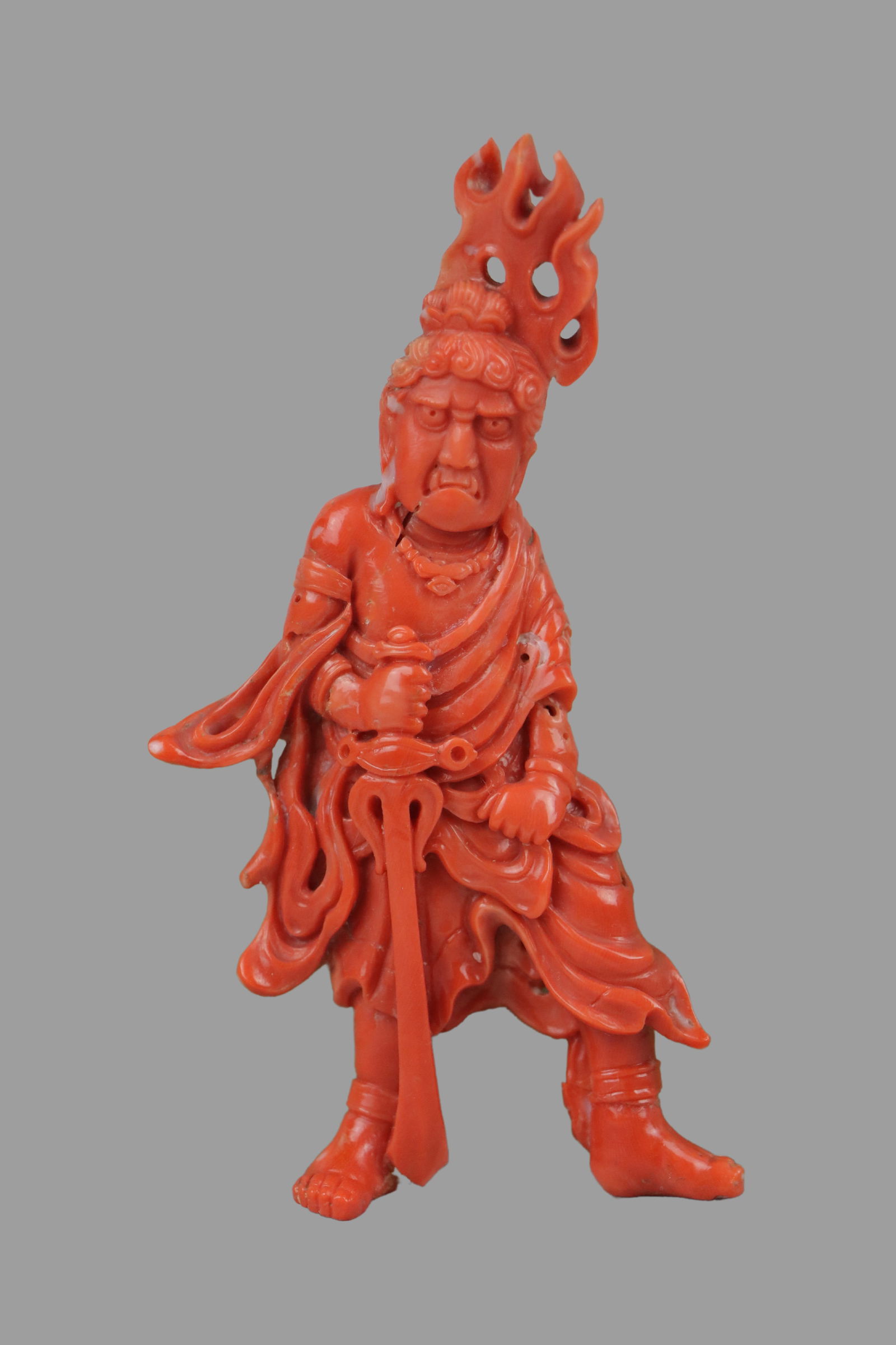 Japanese Coral Carved Figure of Wrathful Guardian Deity (1 of 14)