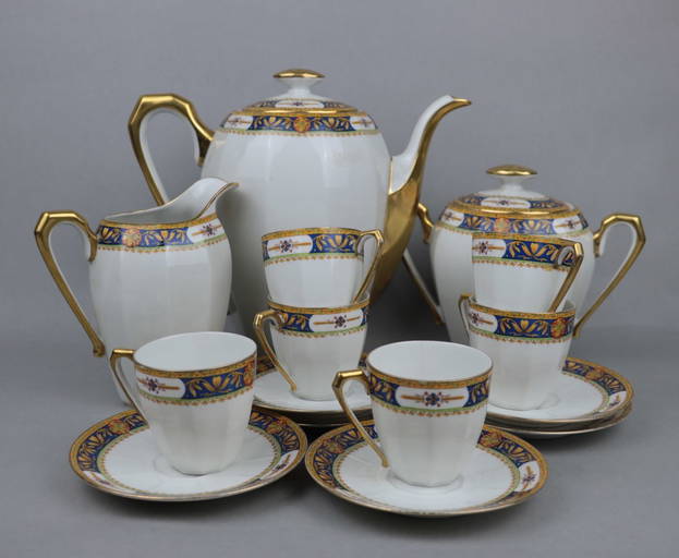 France A.giraud Limoges Gold & Blue Pattern Tea Set