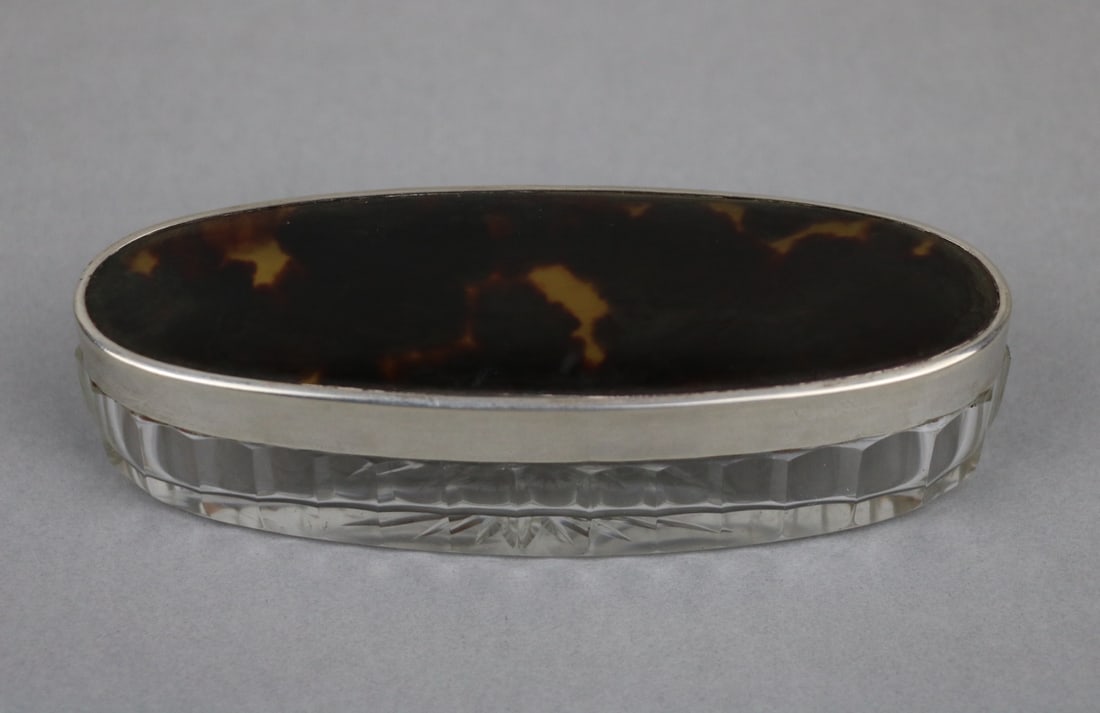 Antique Tortoise Shell and Sterling Silver Crystal Box Case (1 of 12)