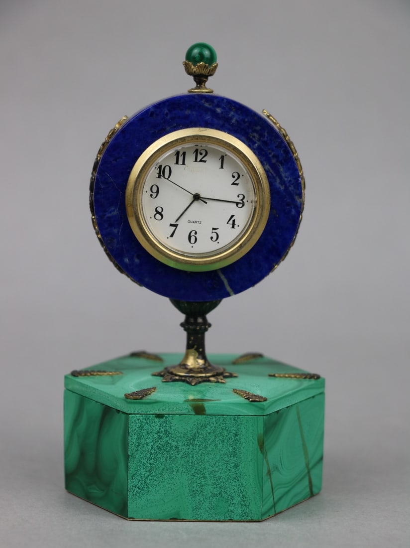 Antique Lapis and Malachite Desk Clock Box (1 of 12)